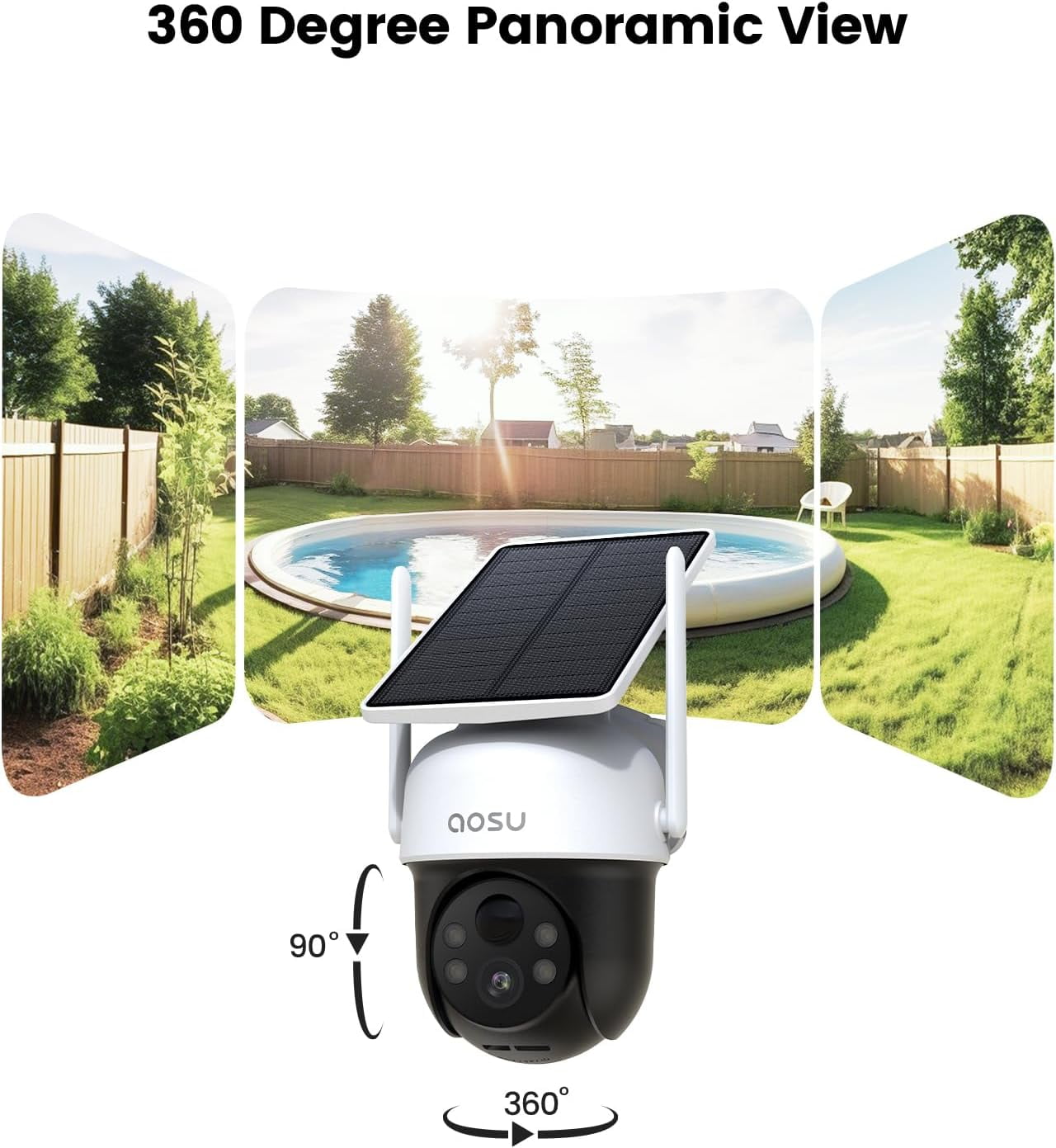 AOSU 2K Solar Security Camera with 4 Spotlight, Wireless Outdoor Camera with Fixed Solar Panel, 360° Panoramic View, Human Auto Tracking, Color Night Vision - Image 5
