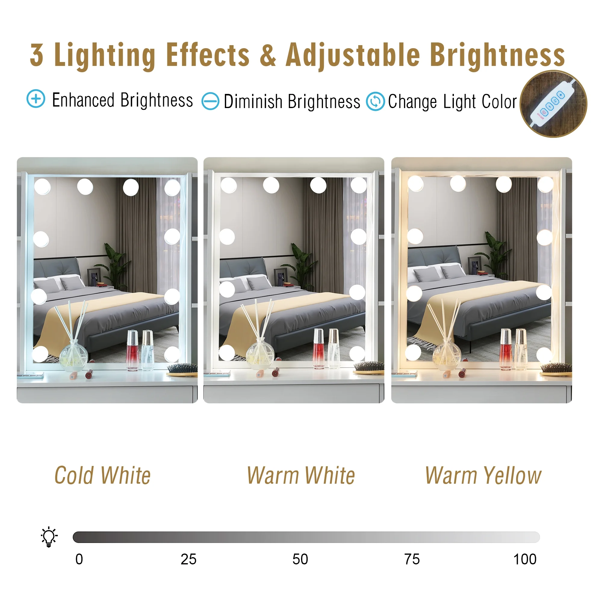 Yamissi Large Vanity Set with Stool, Sliding Mirror & 10 LED Lights, Makeup Dressing Table with 3 Drawers and Cabinets for Bedroom, White - Image 9