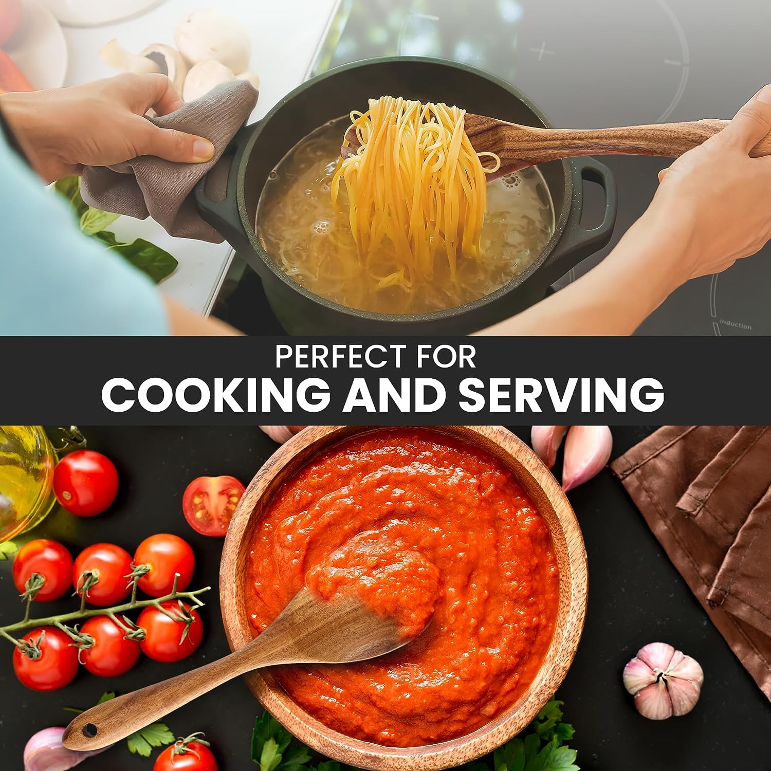 Zulay Kitchen Premium 9 Piece Teak Wooden Utensils - Smooth Finish Natural Teak Wood Cooking Utensil Set with Premium Gift Box - Image 8