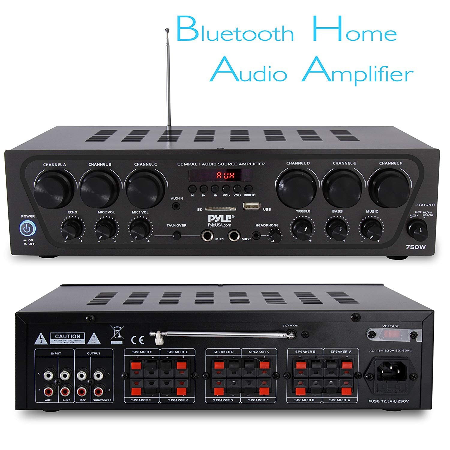 Pyle Bluetooth Home Audio 750 Watt 6 Channel Amplifier Stereo Receiver - Image 3
