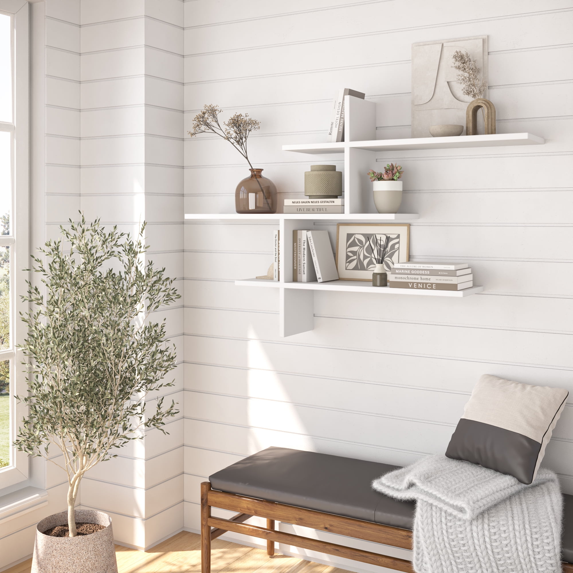 Ada Home Decor Furniture 48.5" 3 Tier White Webster Modern Wall Shelf - Image 6