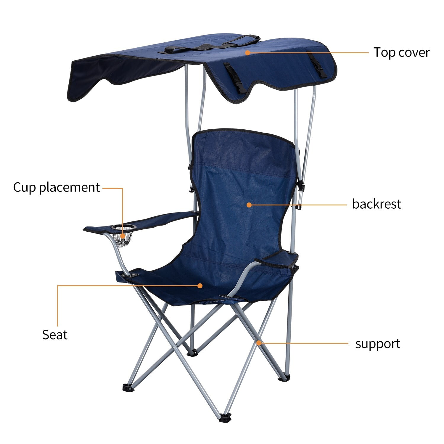 Camping Chair with Shade, Foldable Shade Beach Chair with Cup Holder for Outdoor, Camping, Beach and Patio (Blue) - Image 9