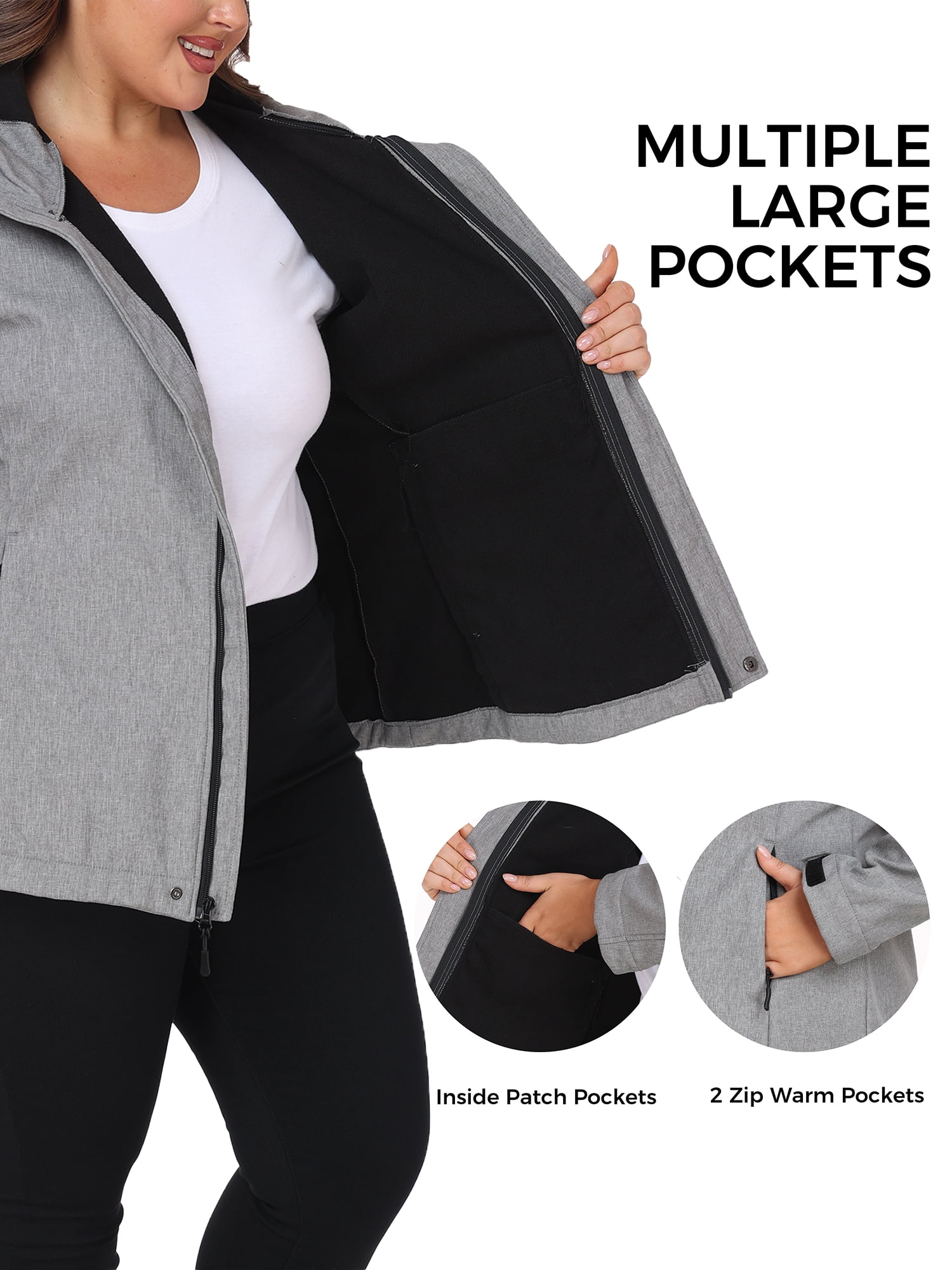 Wantdo Women's Plus Size Softshell Jacket Fleece Lined Jacket Waterproof Soft Shell Jacket Windbreaker Jacket Grey 3X - Image 8