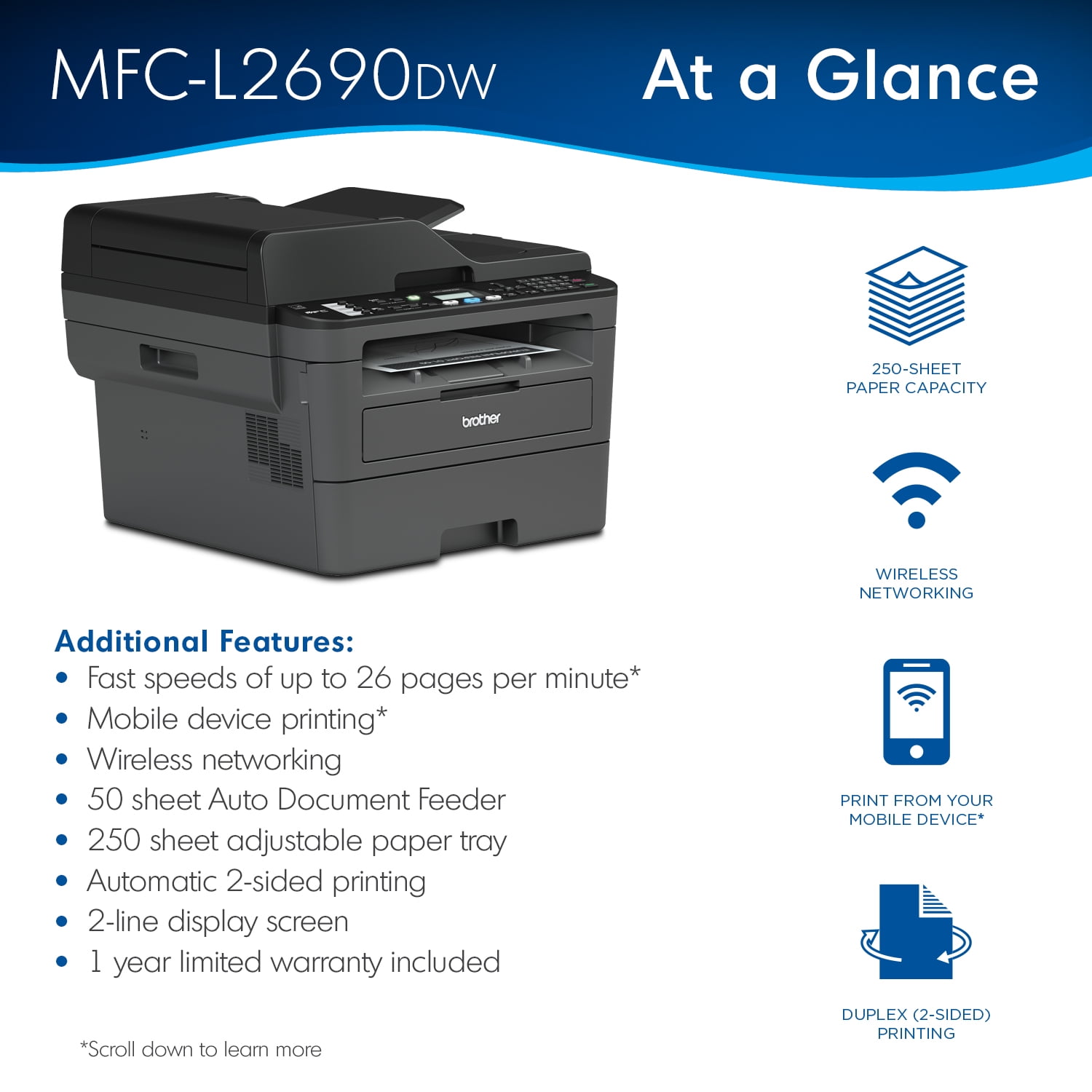 Brother MFC-L2690DW Monochrome Laser All-in-One Printer, Duplex Printing, Wireless Connectivity - Image 7