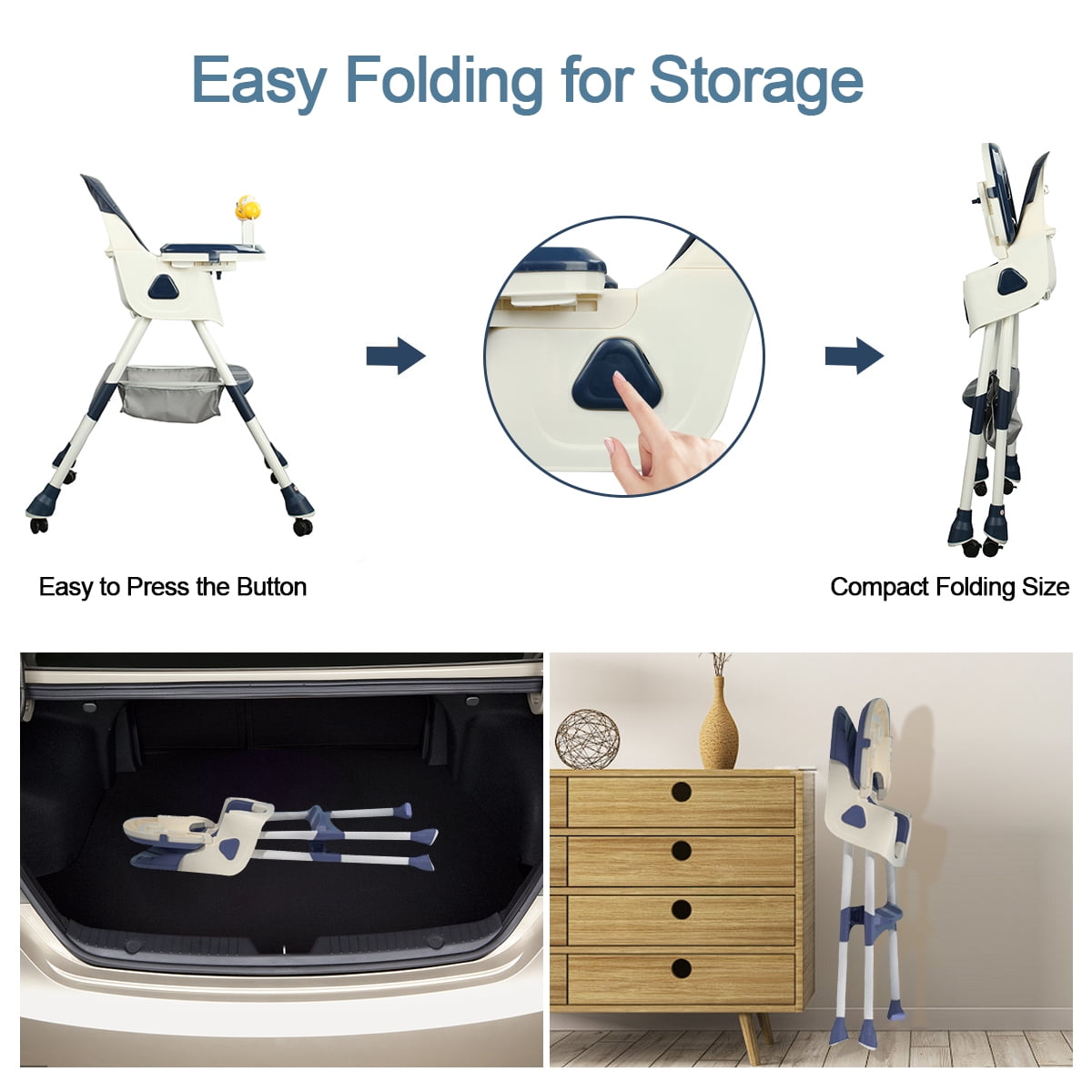 YANAOFFE Baby High Chair 4-in-1 Convertible Baby Highchair with Double-Layer Tray and Toy, Blue - Image 9