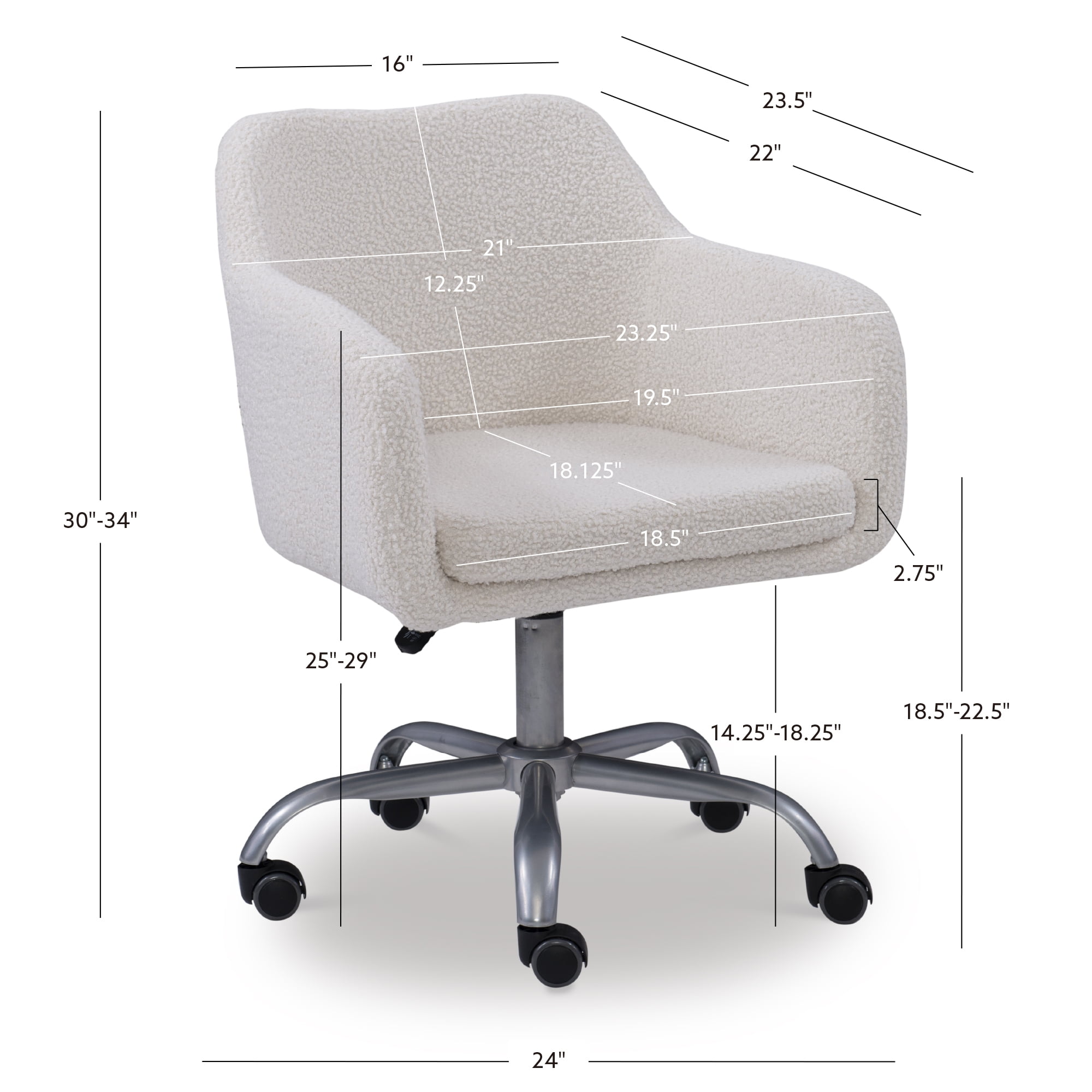 Linon Rylen Mid-Back Swivel Office Chair, Sherpa - Image 8