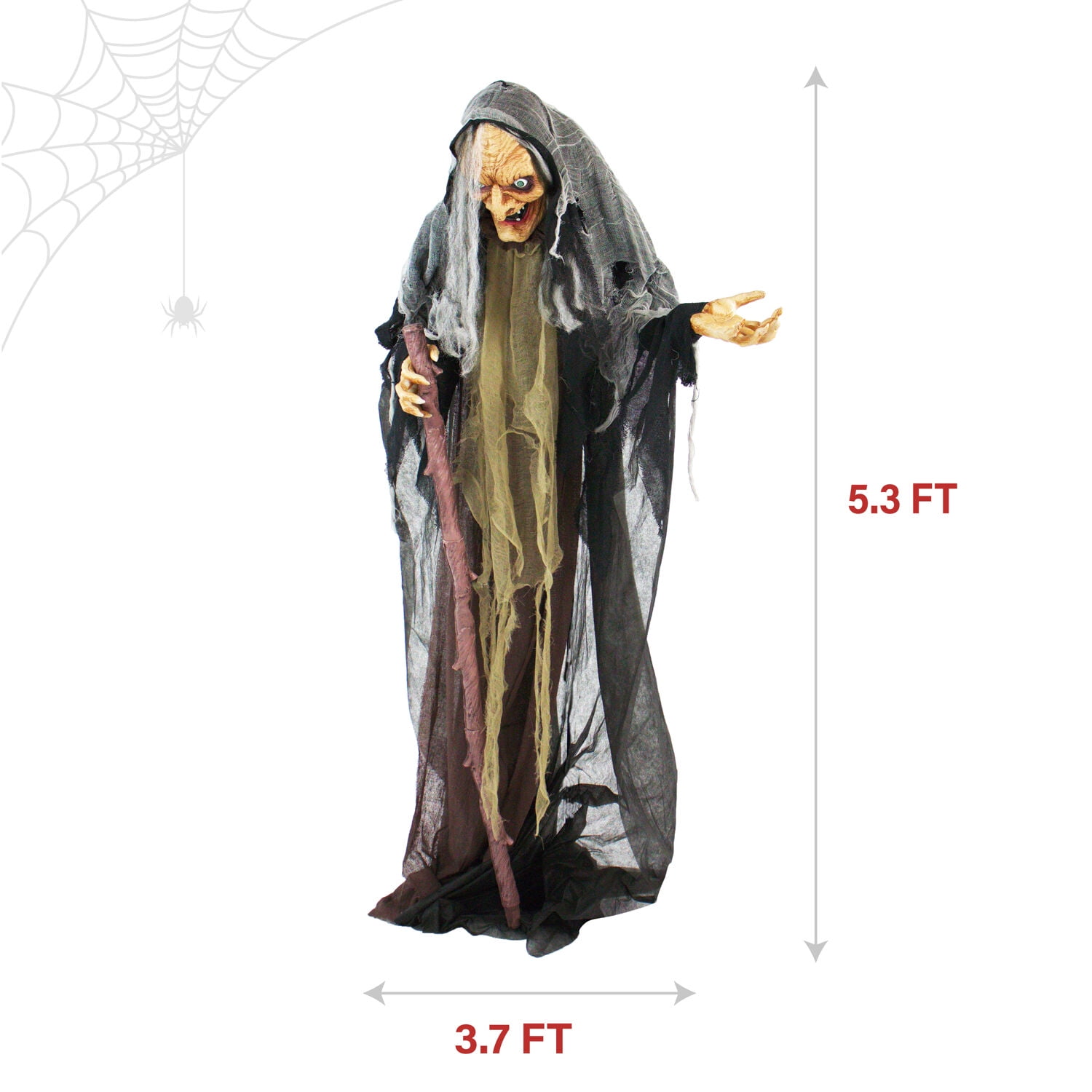 Haunted Hill Farm Life-Size 5.2 ft Poseable Witch with Lights and Sound, Indoor/Covered Outdoor Halloween Decoration, HHWITCH-13FLSA - Image 14