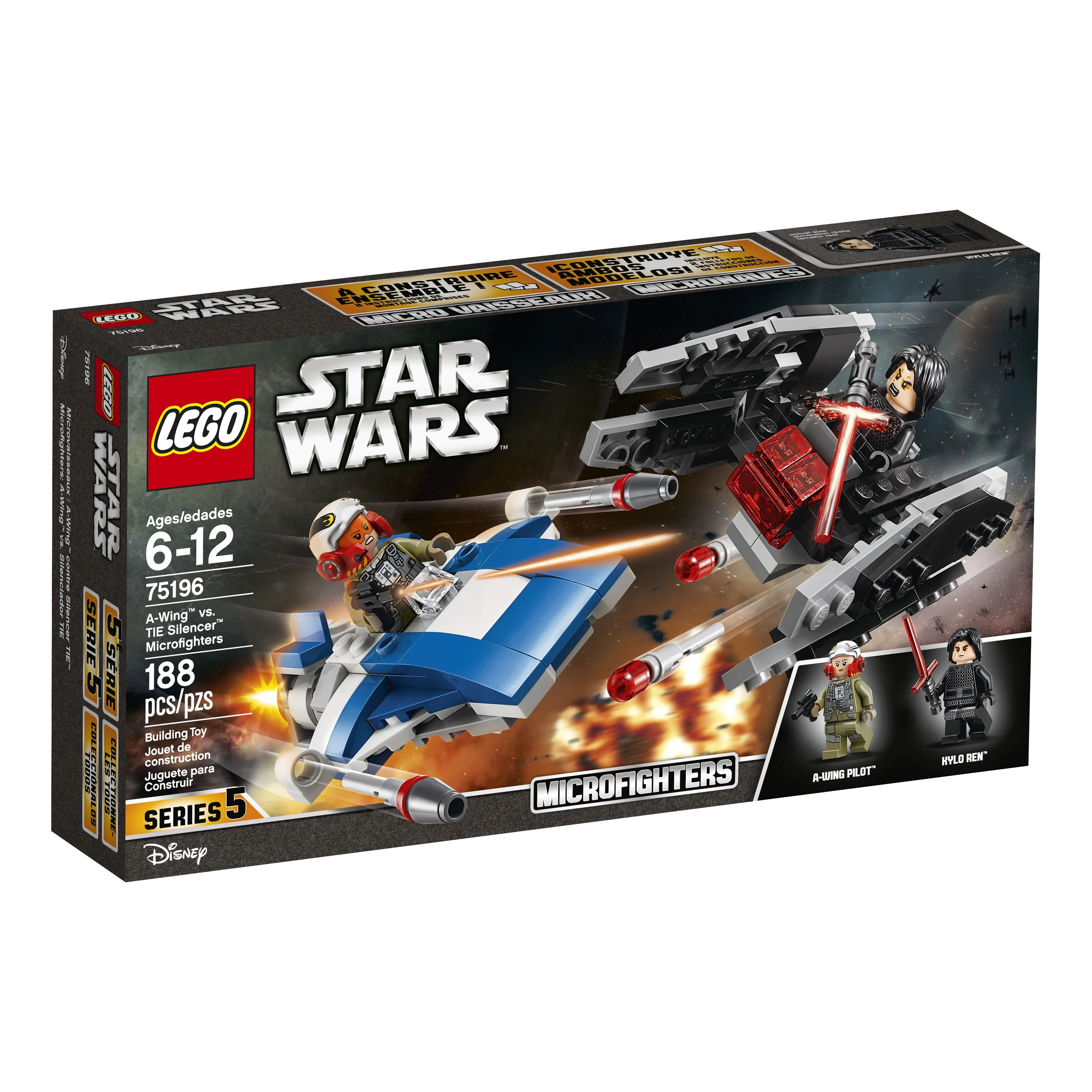 LEGO Star Wars A-Wing vs. TIE Silencer Microfighters Combat Building Set 75196 - Image 3