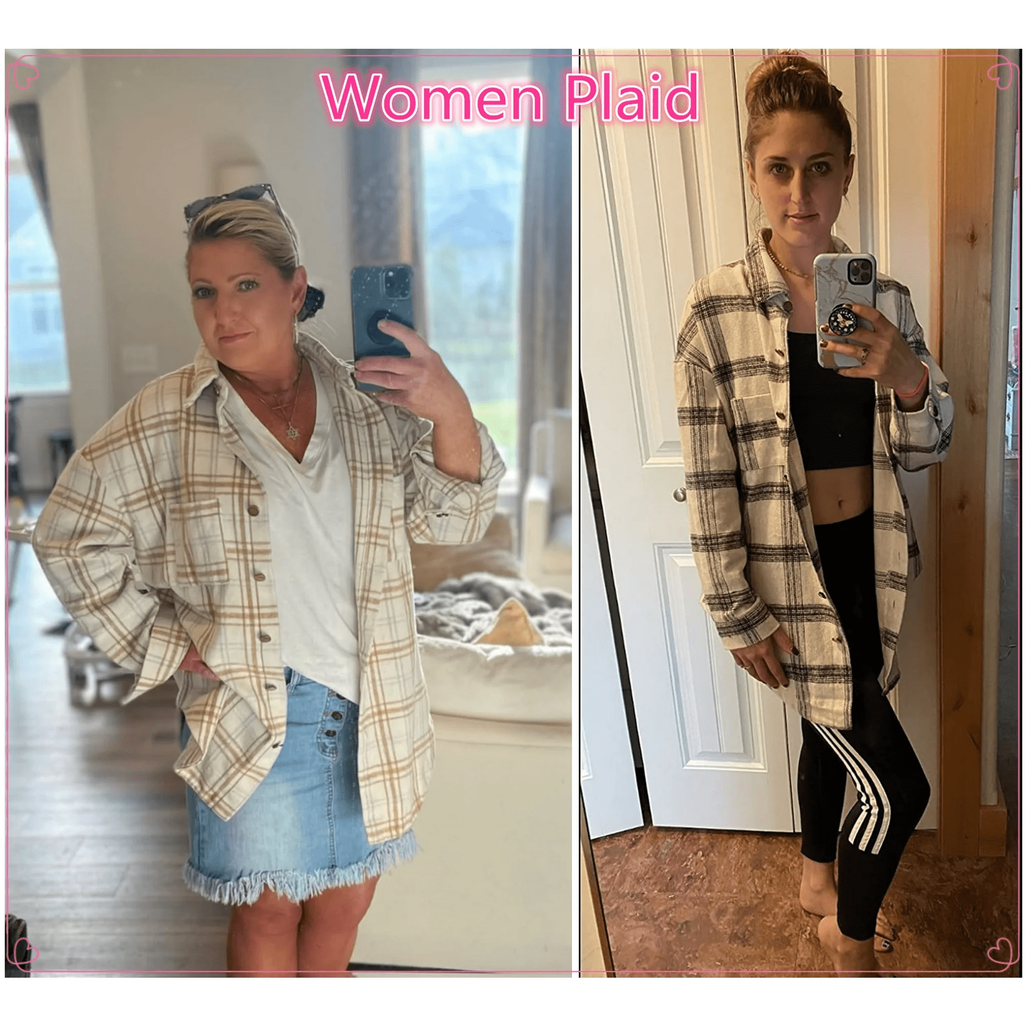 UVN Flannel Plaid Shirts for Women Shacket Jacket Long Sleeve Button Down Shirt Coats Top - Image 8