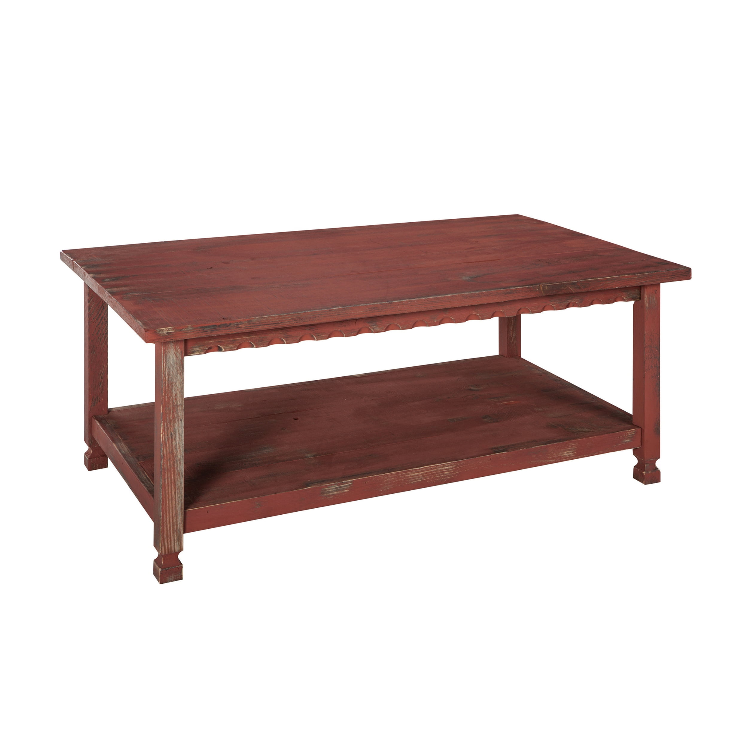 Alaterre Furniture Country Cottage 42" Rustic Rectangular Coffee Table, Solid Wood Living Room Furniture, Red Antique Finish - Image 8