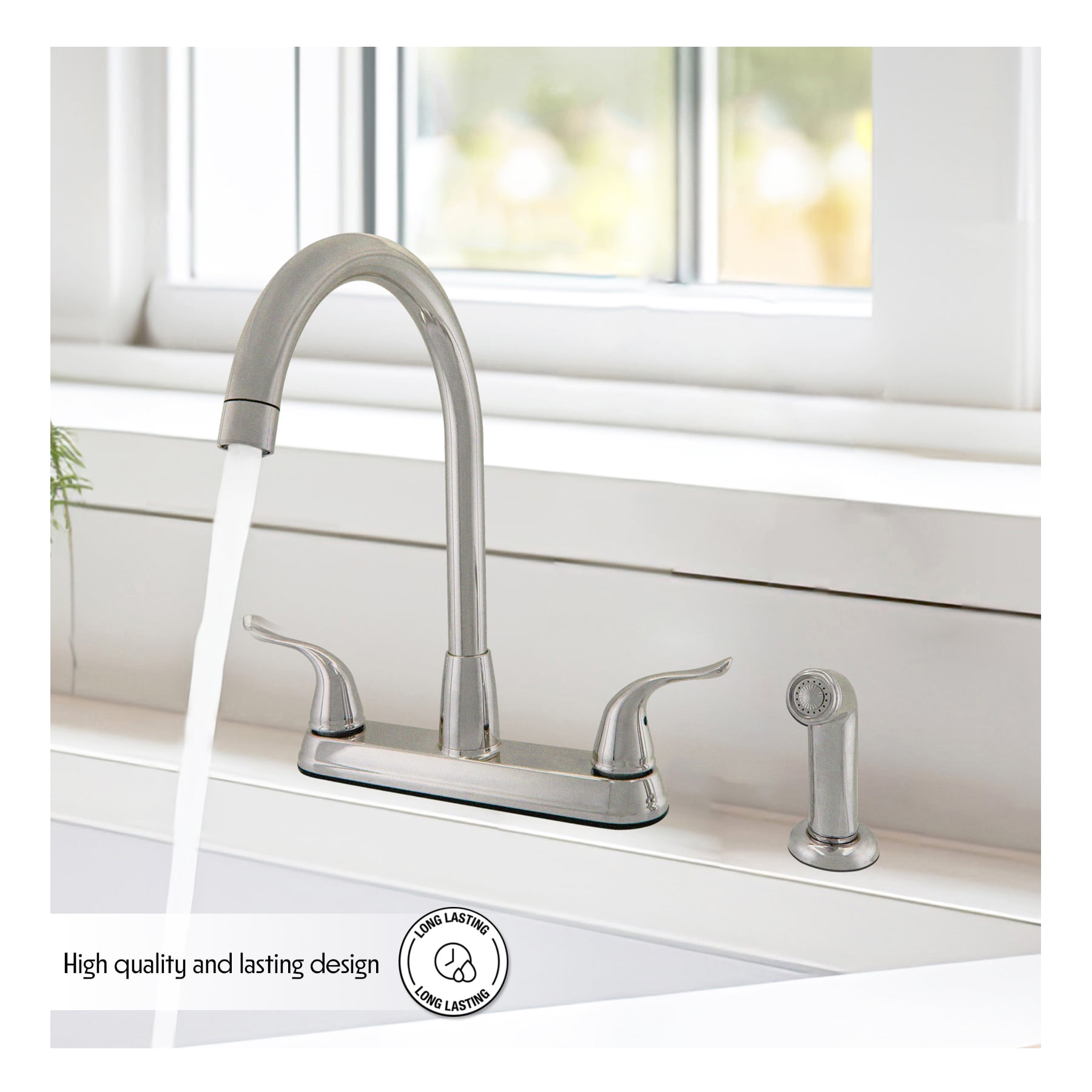 WMF-8235GNZMLP-BN - Hybrid Metal Deck Kitchen Sink Faucet, 360 Degree Swivel, High Spout, Double Handle with Side Spray - Image 11