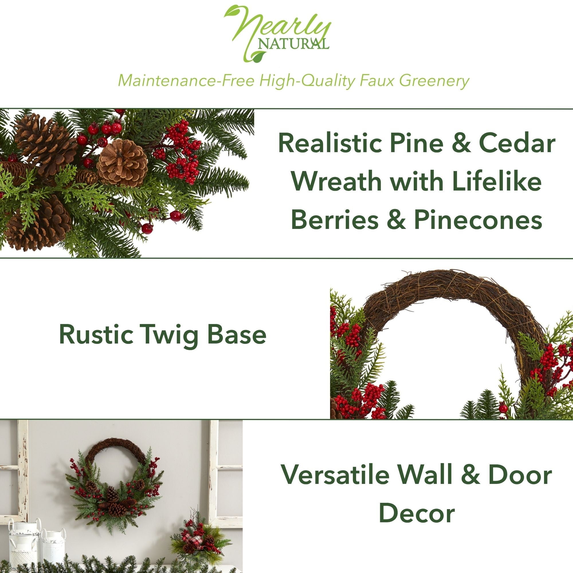 Nearly Natural Plastic Wreath, 22" (Assorted Colors) - Image 3
