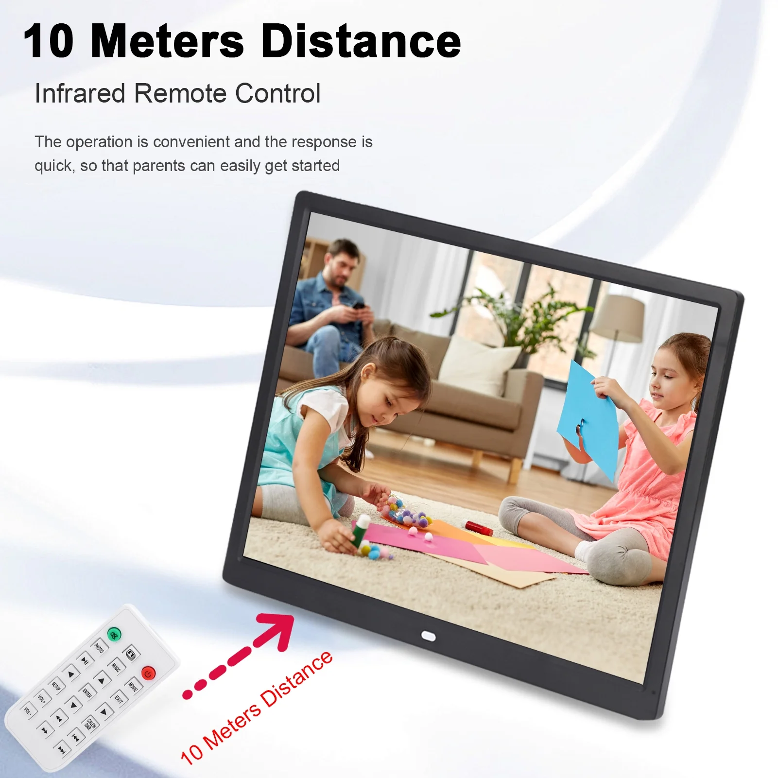 15" Digital Picture Frame with HD IPS Screen Digital Photo Frame Supports up to 16GB Storage Cards, Auto-Rotate, Tabletop & Wall-Mounted Digital Frame Supports Share Photos Video, Black - Image 7