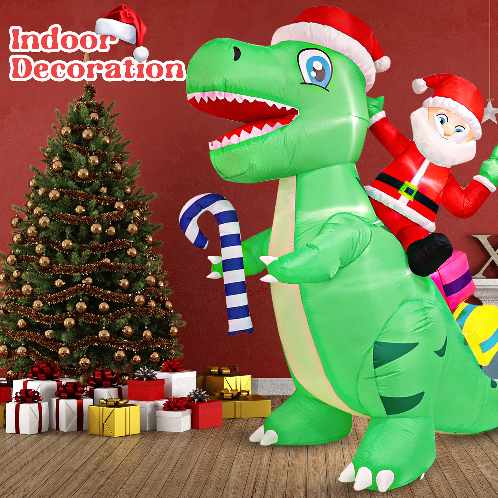 HEQUSIGNS Christmas Inflatable Santa Dinosaur Decoration, 7 FT Giant Blow Up LED Light Up Inflate Santa Dinosaurs Decor for Christmas Indoor Outdoor Yard Garden Party Decorations - Image 7