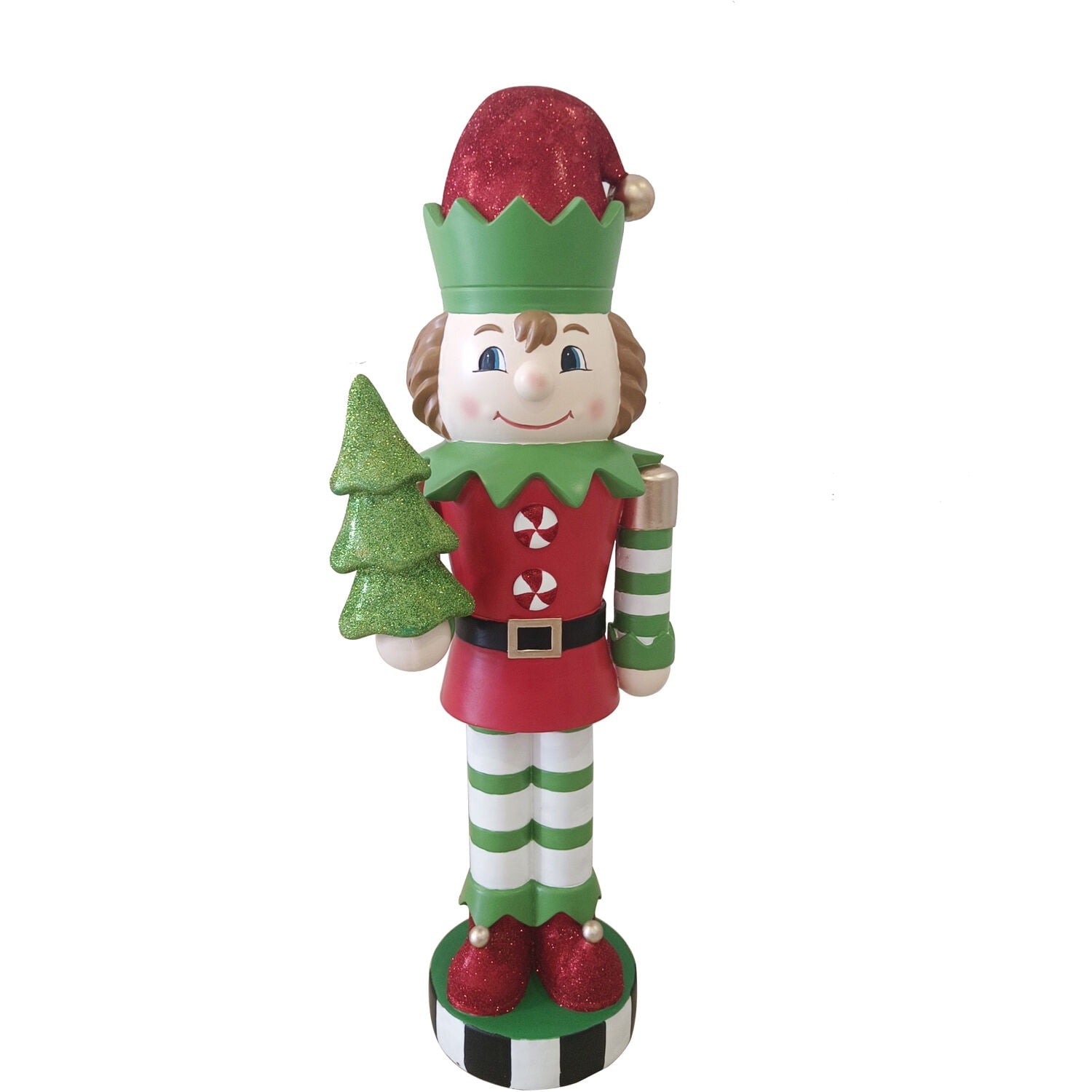 Fraser Hill Farm 48-inch African American Elf Nutcracker Figurine Holding Tree in Red/Green, FFMG048-0ELF-MLTAA - Image 9