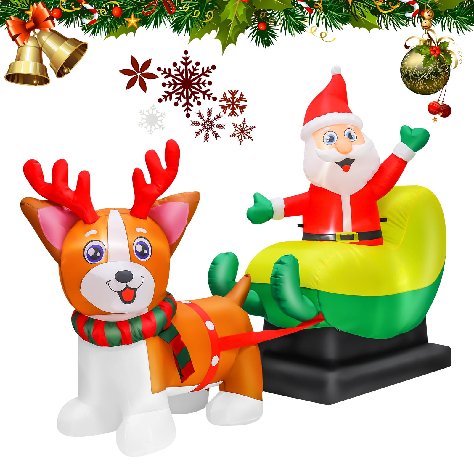 HEQUSIGNS 7ft Long Christmas Inflatable Santa Sleigh, Blow Up Christmas Santa Claus and Husky Inflatable Decoration with LED Light, Xmas Indoor Outdoor Decoration - Image 4