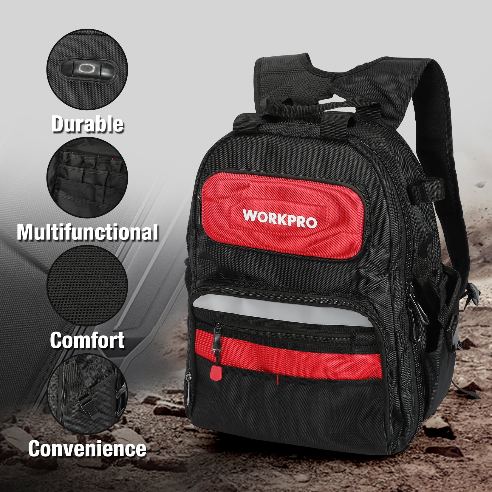 WORKPRO 29-Pocket Heavy-Duty Tool Backpack with Rubber Feet, Padded Back, Perfect Storage & Organizer for Electricians, Plumbers, Contractors, HVAC, W081131A - Image 5