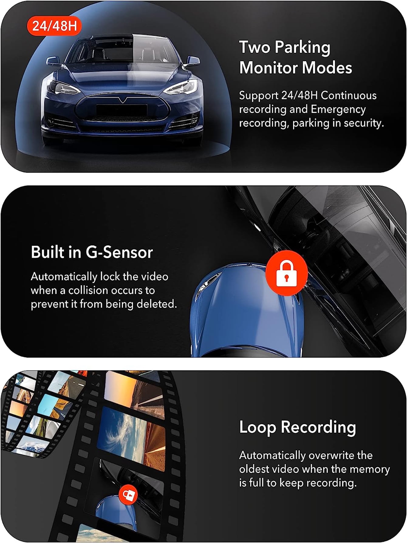 REDTIGER Rear View Mirror Dashcam, 4K UHD Front and 1080P Rear 11'' Mirror Car Dash Cam, Night Vision, Smart Reverse Parking Assistance, Vehicle, Free 32 GB Card - Image 8