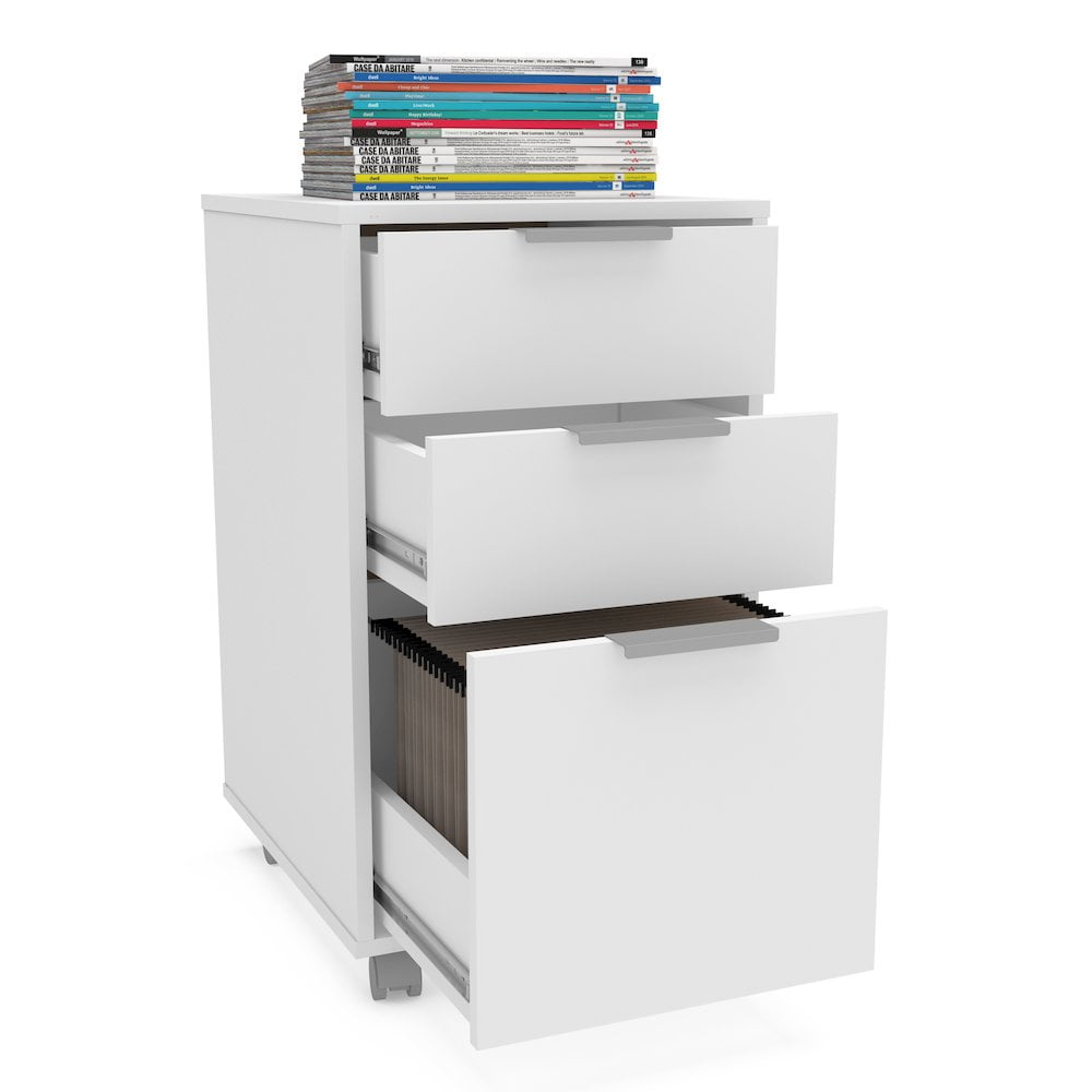 Polifurniture Durban Three Drawer Mobile Wood File Cabinet, White - Image 3