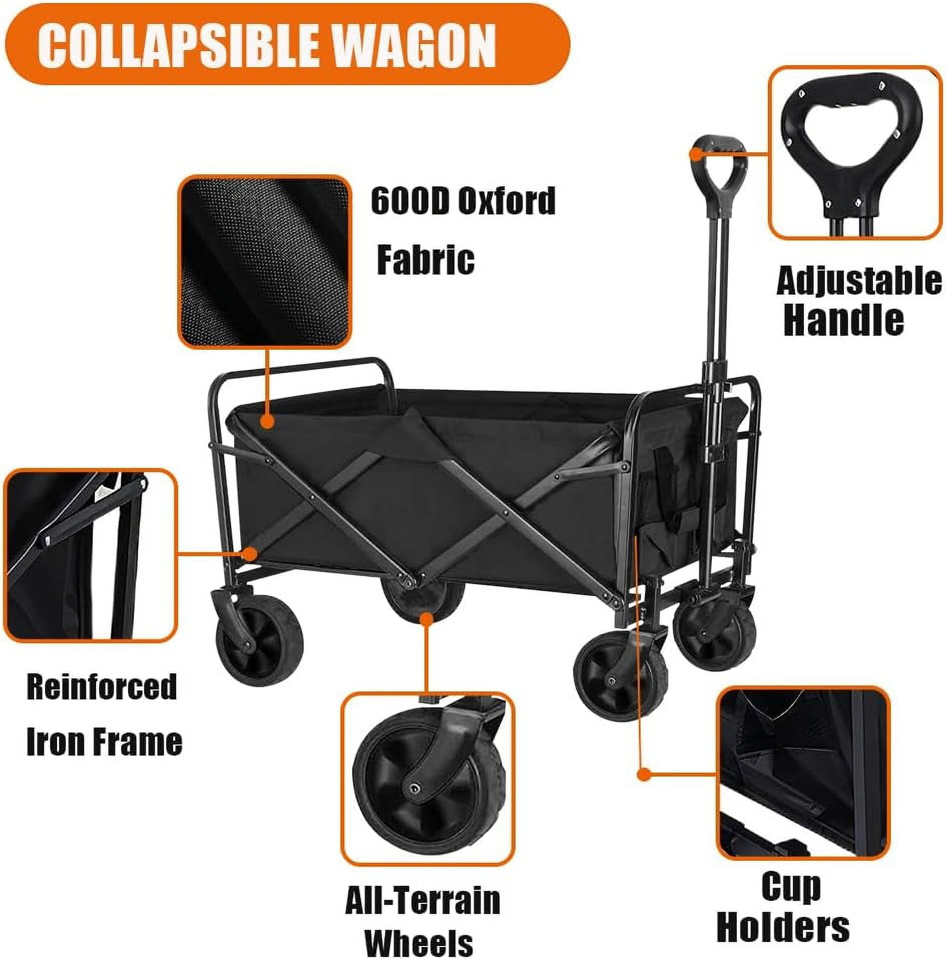 Iynor Durable Folding Wagon - 200 lb Capacity, All-Terrain Wheels, Adjustable Handle,Outdoor Utility, Portable Design - Image 6