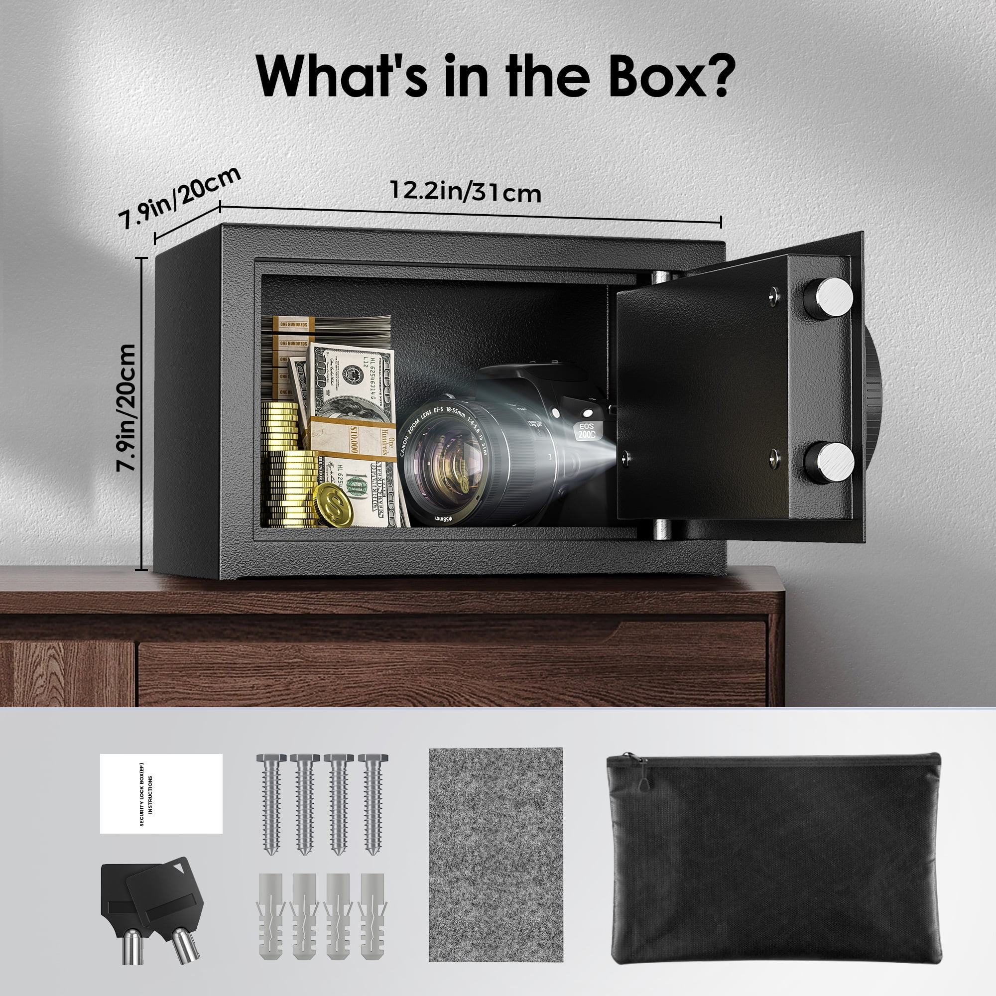 TELAM 0.65 Cu. ft Fireproof Safe with Digital Keypad Lock and Fireproof Bag, Small Safe Box LCD Screen Digital Cabinet Safes for Home Office Cash Jewelry File Black - Image 5