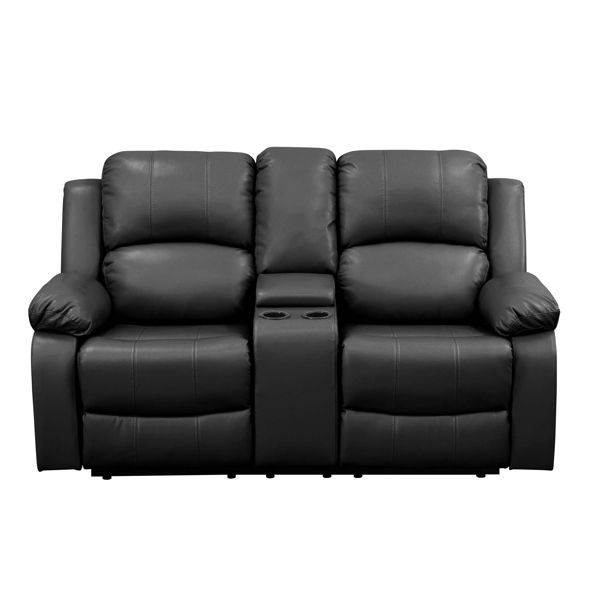 Aukfa Double Manual Recliner Chair, Overstuffed Loveseat with Cupholder for Living Room, Black - Image 4