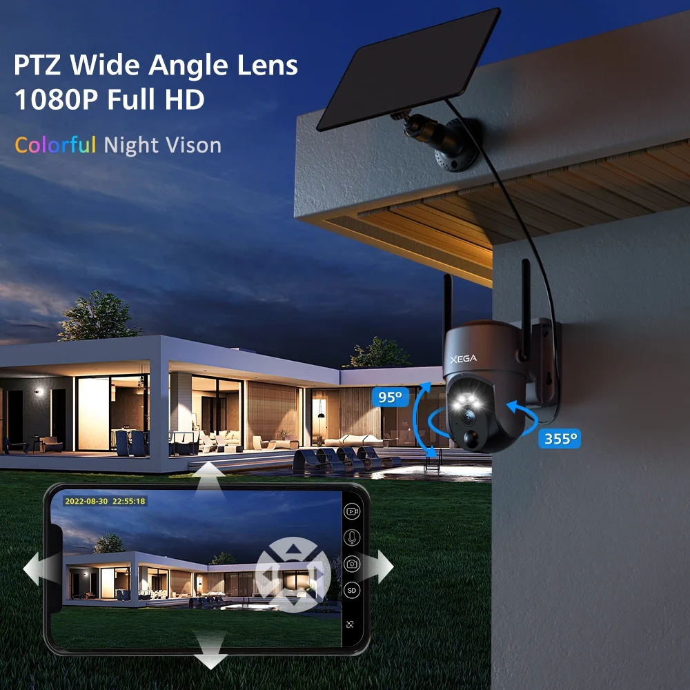 Xega S50-P 2K 4MP Solar Security Camera with Spotlight, Siren, PIR Detection, Color Night Vision, 2-Way Audio, IP66, 1-Pack - Image 3