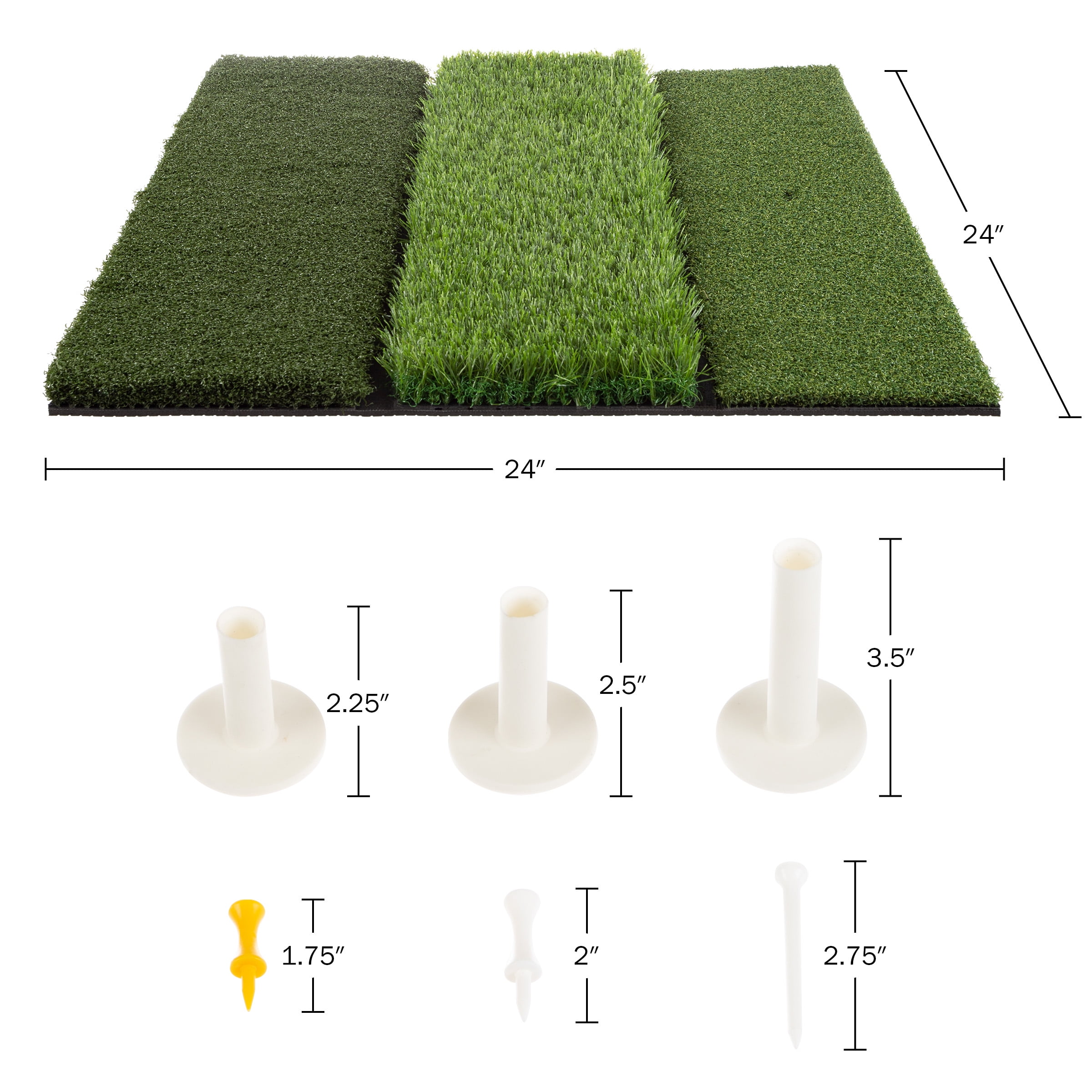 3-Level Turf Golf Mat - 24x24 Golf Training Mat with Fairway, Rough, and Driving Turf - Golf Practice Equipment with 6 Practice Tees by Wakeman - Image 5