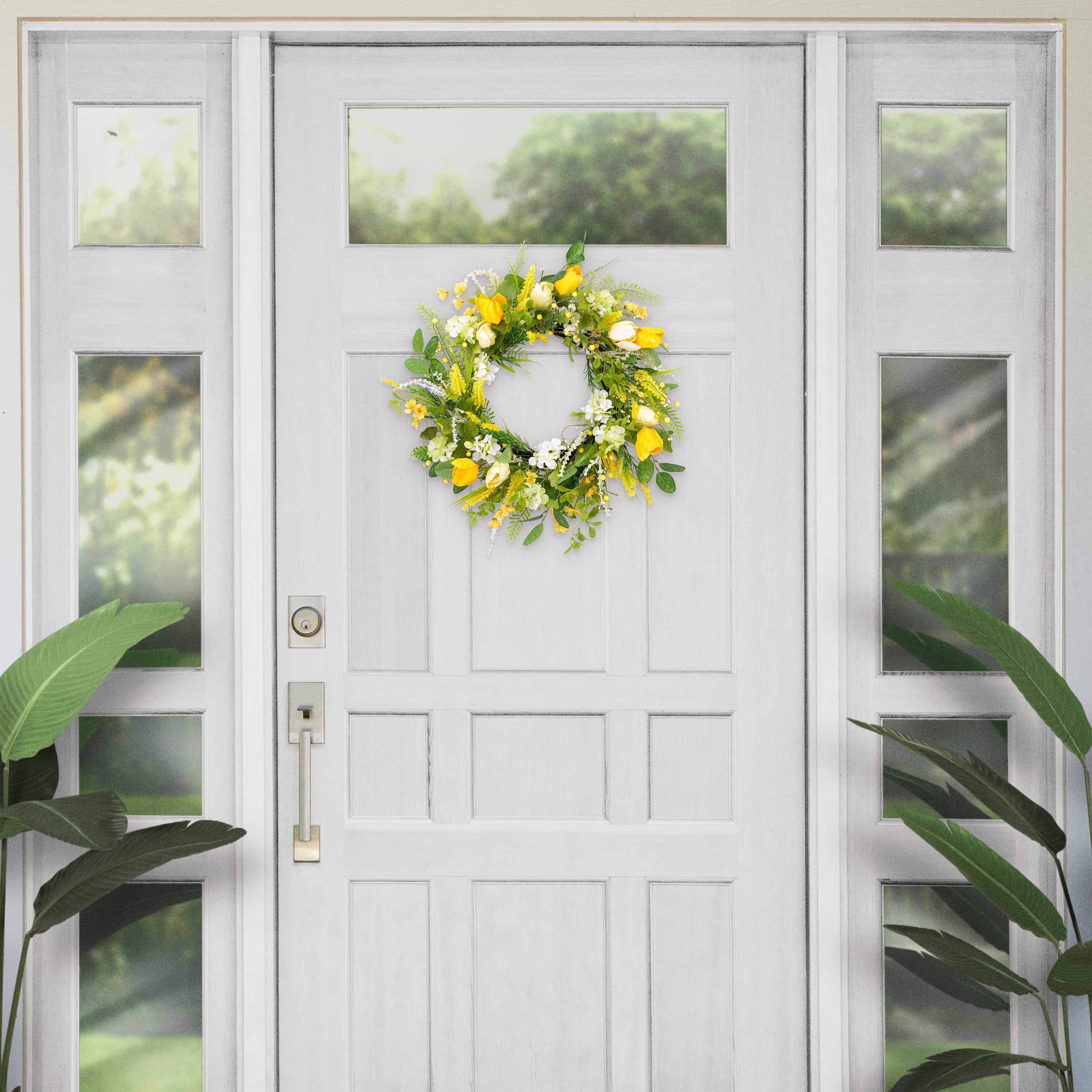 Puleo International 24" Artificial Tulip Floral Spring Door Wreath, Green/Yellow - Image 3