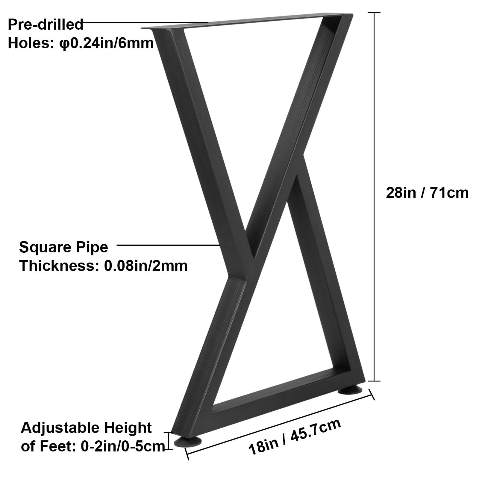 VEVOR 28x18 inch Z Shape Metal Table Legs, Set of 2, Heavy Duty Desk/Bench Legs, Wrought Iron Furniture Bases - Image 3