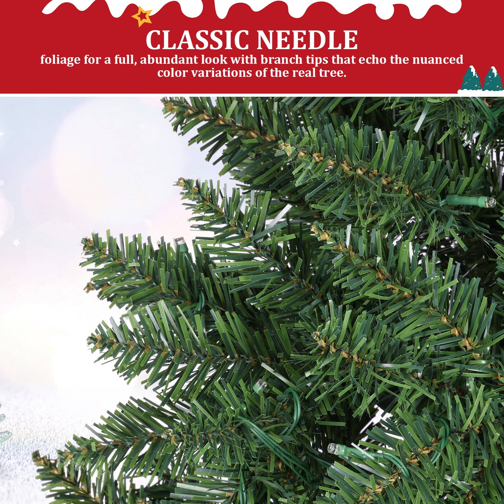 Funcid 6ft Pre-Lit Artificial Hinged Slim Pencil Christmas Tree with 250 Multi-Color Lights, 972 Branch Tips, Metal Hinges & Foldable Base, Green - Image 4