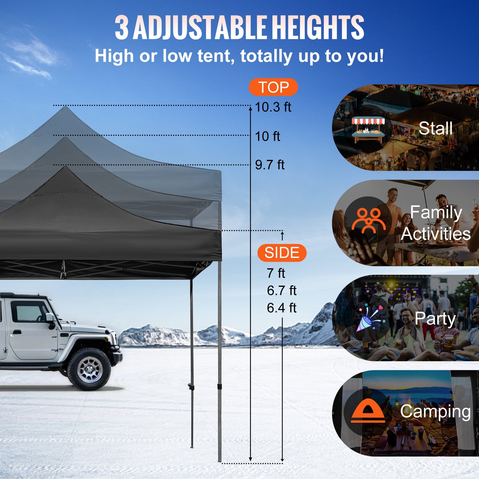 BENTISM 10' x 10' Instant Pop Up Gazebo Tent, Adjustable Height with UV Resistant - Image 8