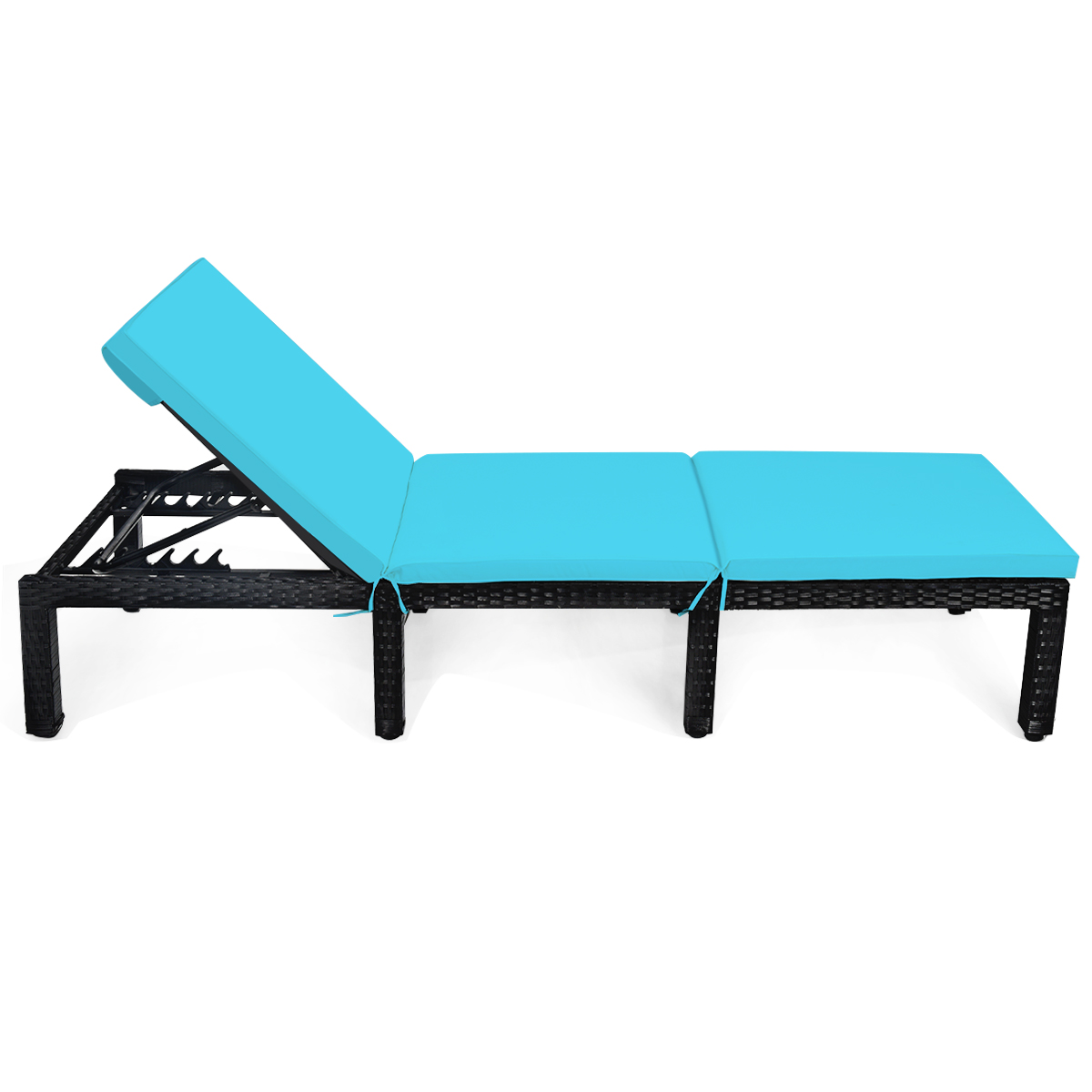 Topbuy Multiple Positions Rattan Outdoor Chaise Lounge - Blue - Image 6