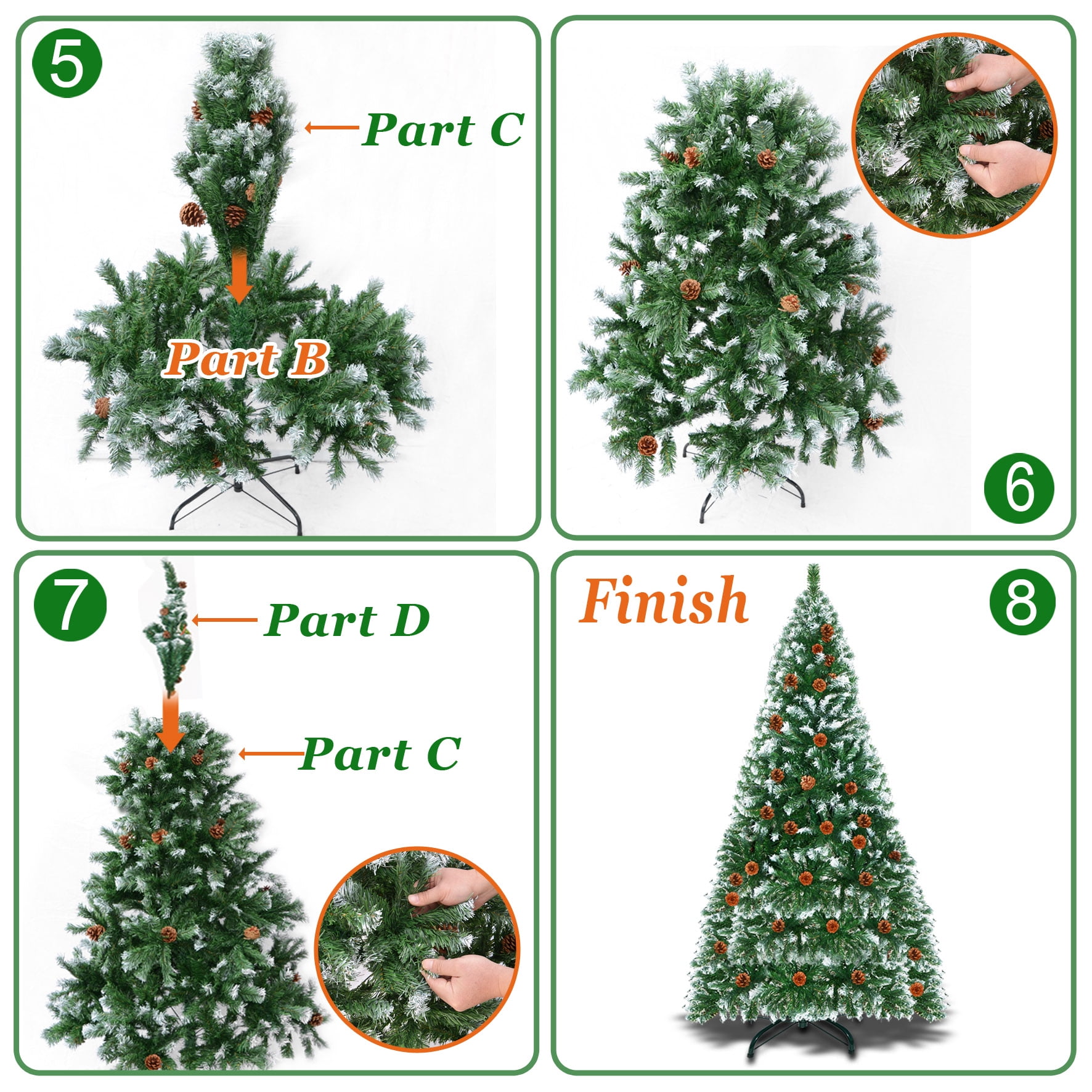Sunny Snow Tipped Christmas Tree with Pine Cones and Steel Stand -Unlit (7' with 1003 Tips and 39 pinecones) - Image 11