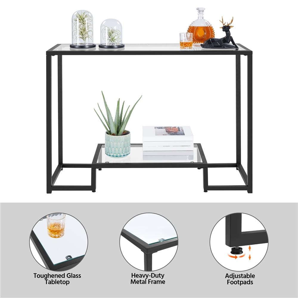 Alden Design Modern Glass Entryway Console Table for Living Room, Black - Image 3