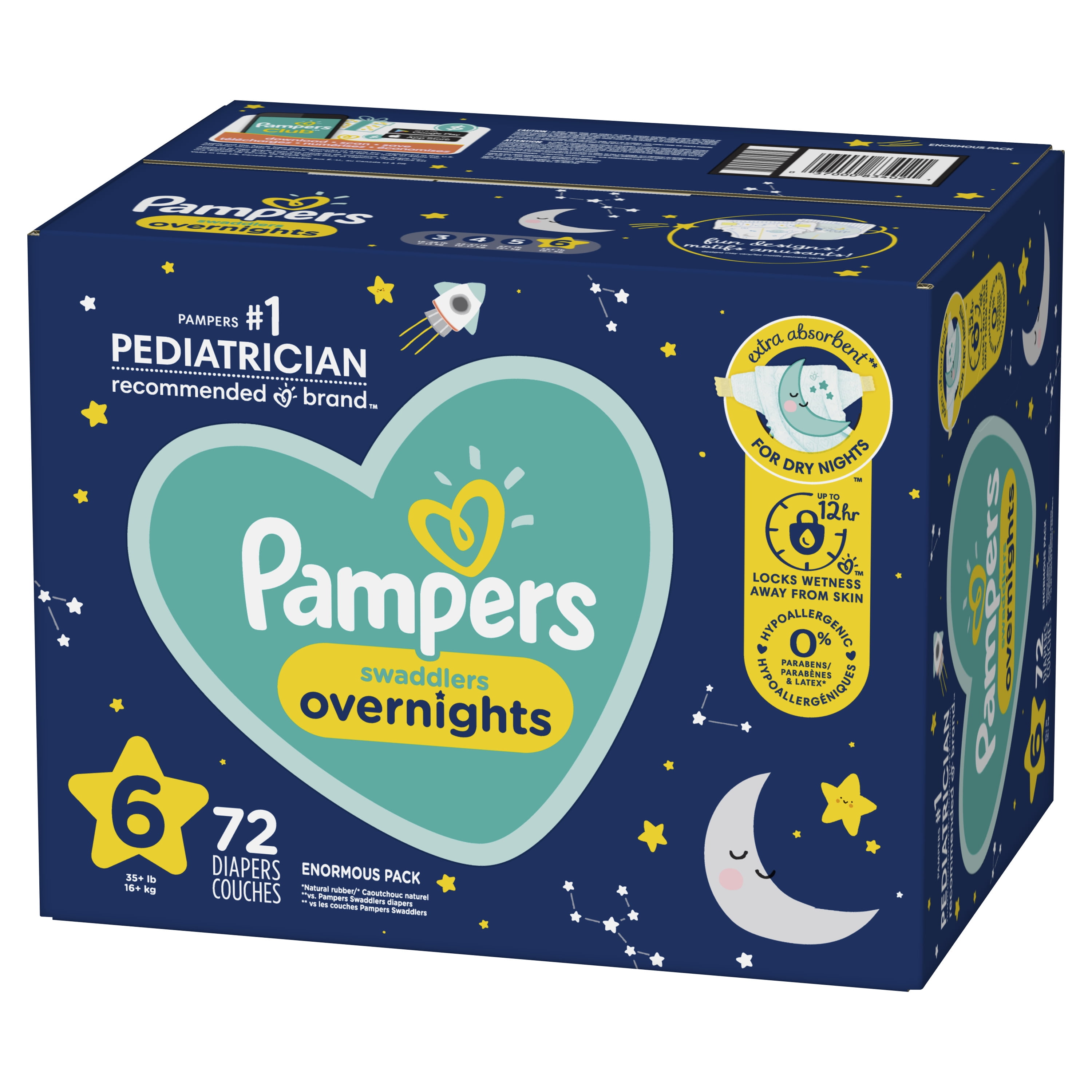 Pampers Swaddlers Overnight Diapers Size 6, 72 Count (Select for More Options) - Image 5