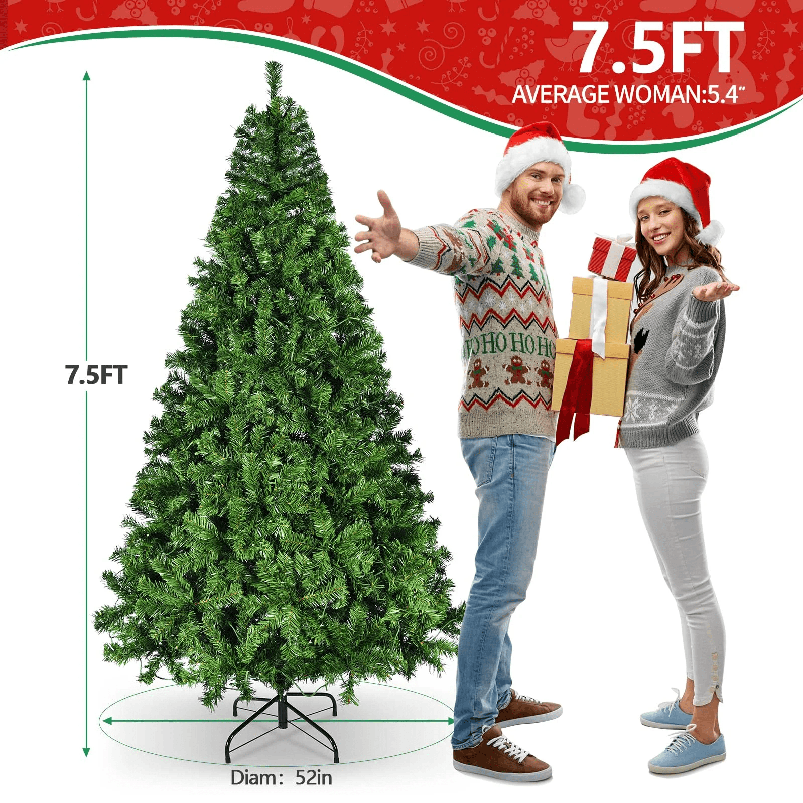 Vebreda Pre-Lit Artificial Christmas Tree 7.5ft with 400 Clear Incandescent Mini Lights, Indoor Outdoor Green - Image 8