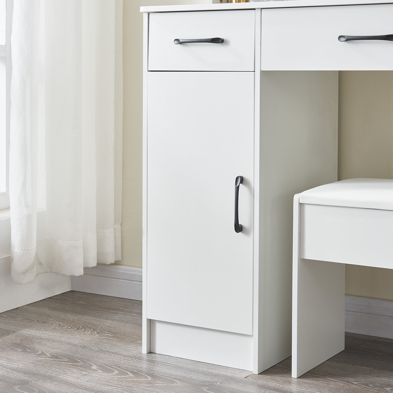 Yamissi Vanity Set with Mirror and Lights, Modern Makeup Vanity Desk with Stool & Drawers, Dressing Table Dresser for Women Girls Bedroom, White - Image 7