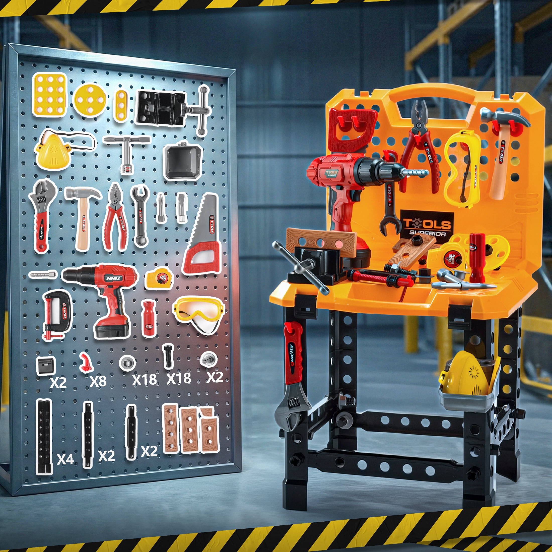 YCFUN 82-Piece Kids Workbench Set, Pretend Play Foldable Workshop with Electric Drill & Building Tools, Realistic Construction Toy for Toddlers Boys - Image 4