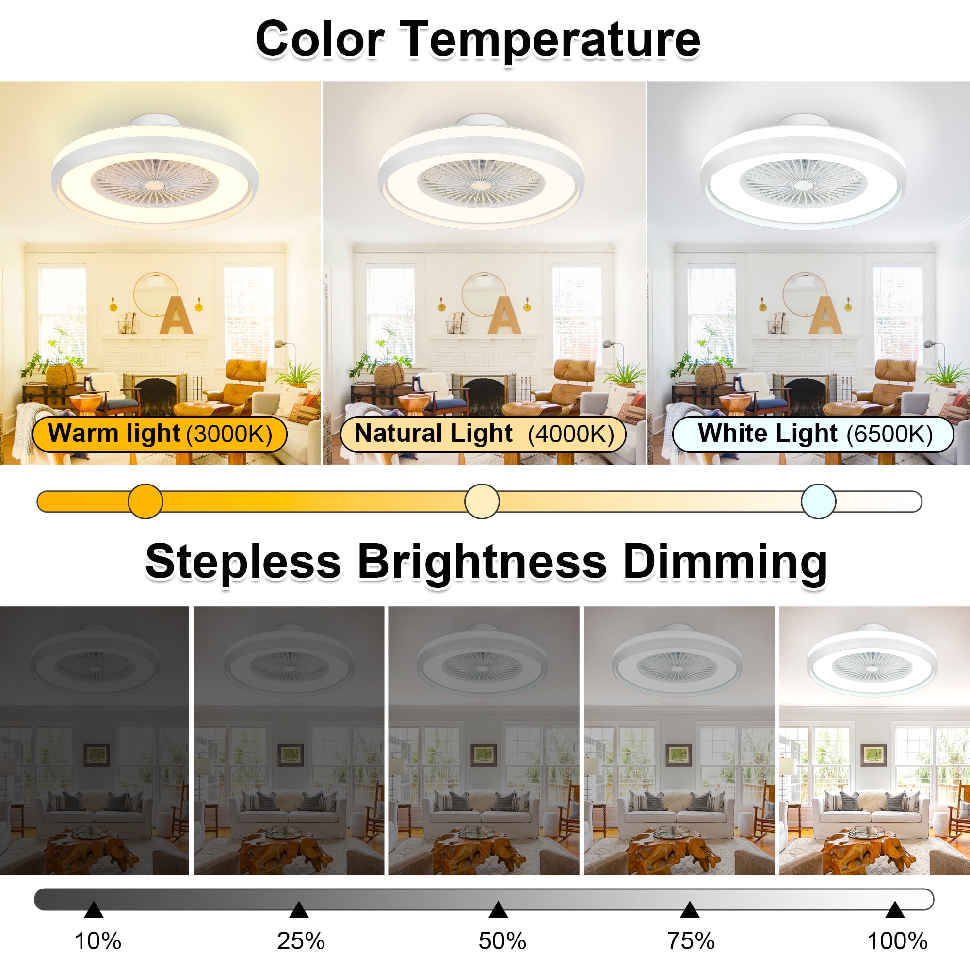 24" Ceiling Fans with RGB Light, Voice/App/Remote Control, Smart Dimmable Bladeless LED Fan Light - Image 11