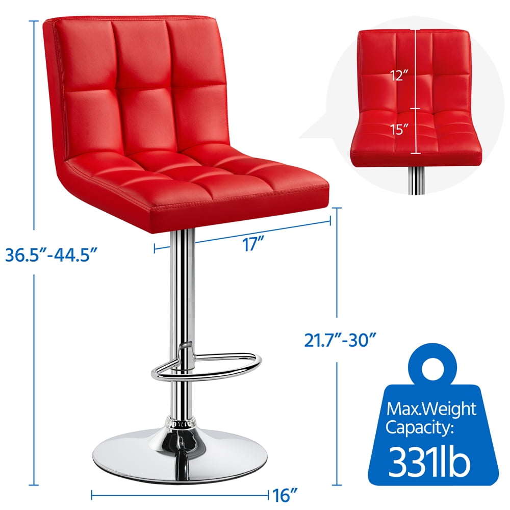 Alden Design Modern Adjustable Counter Height Bar Stools with Backrest, Set of 2, Red - Image 8