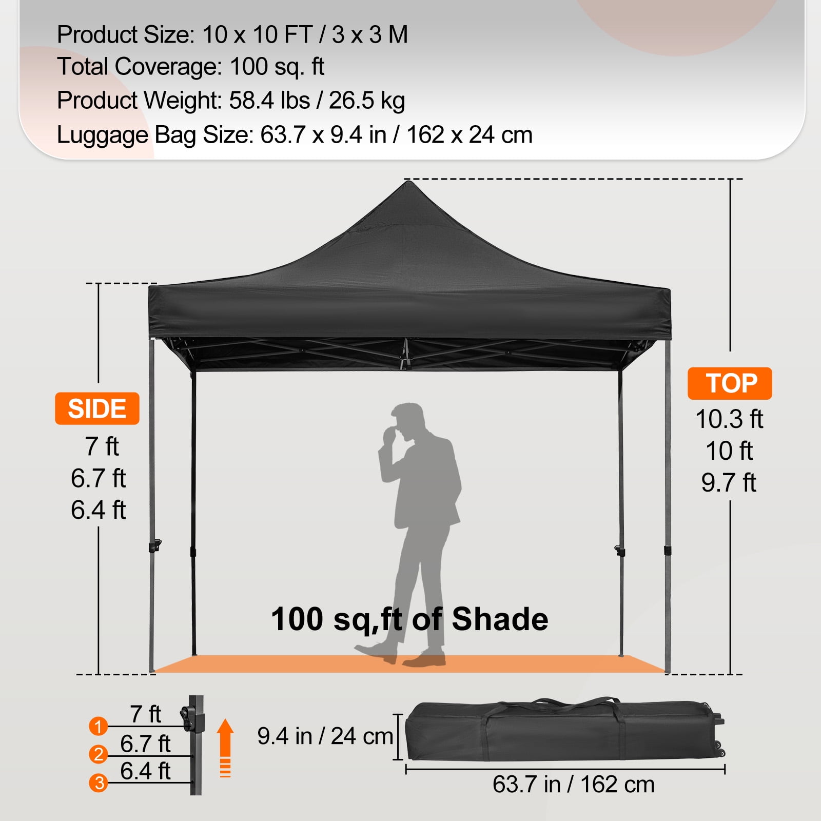 BENTISM 10' x 10' Instant Pop Up Gazebo Tent, Adjustable Height with UV Resistant - Image 6