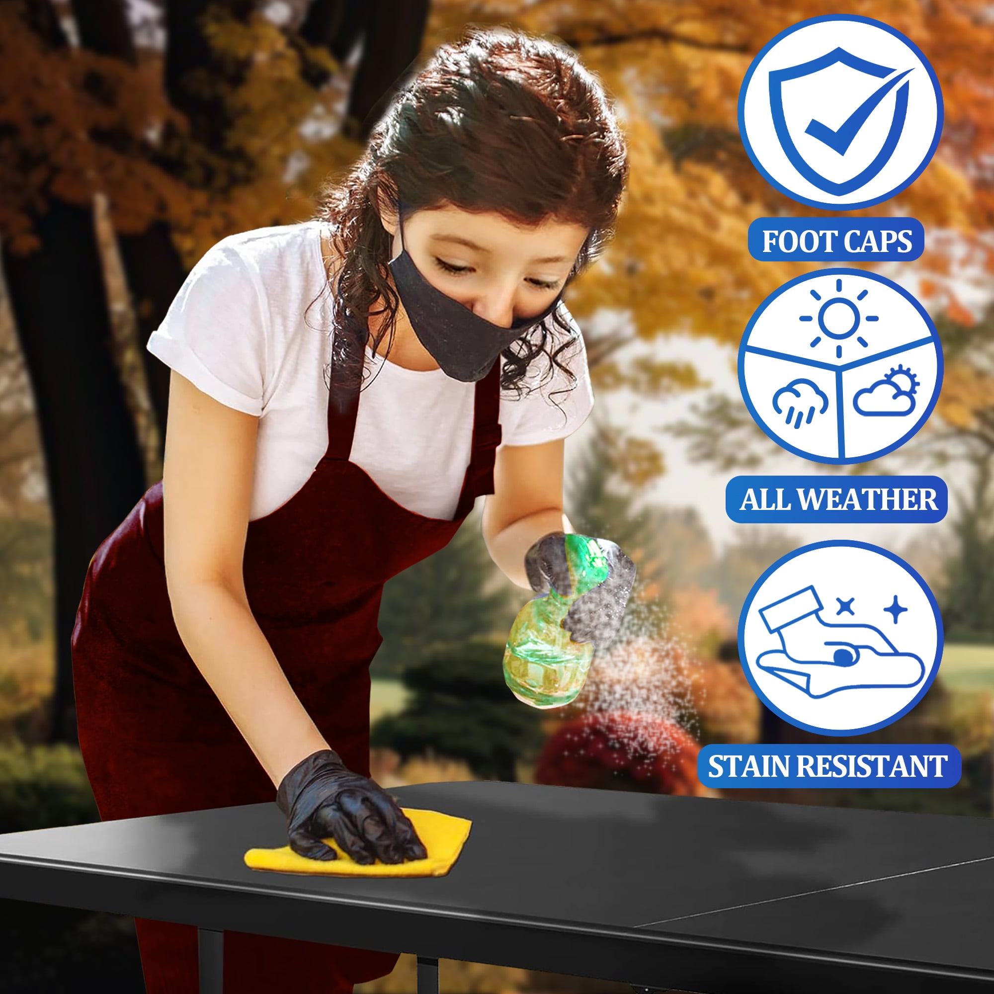 6FT Folding Table with Lock Mechanism, Portable and Adjustable for Camping, Dining, and Events – Indoor/Outdoor Utility Foldable Table with Collapsible Legs, Black - Image 7