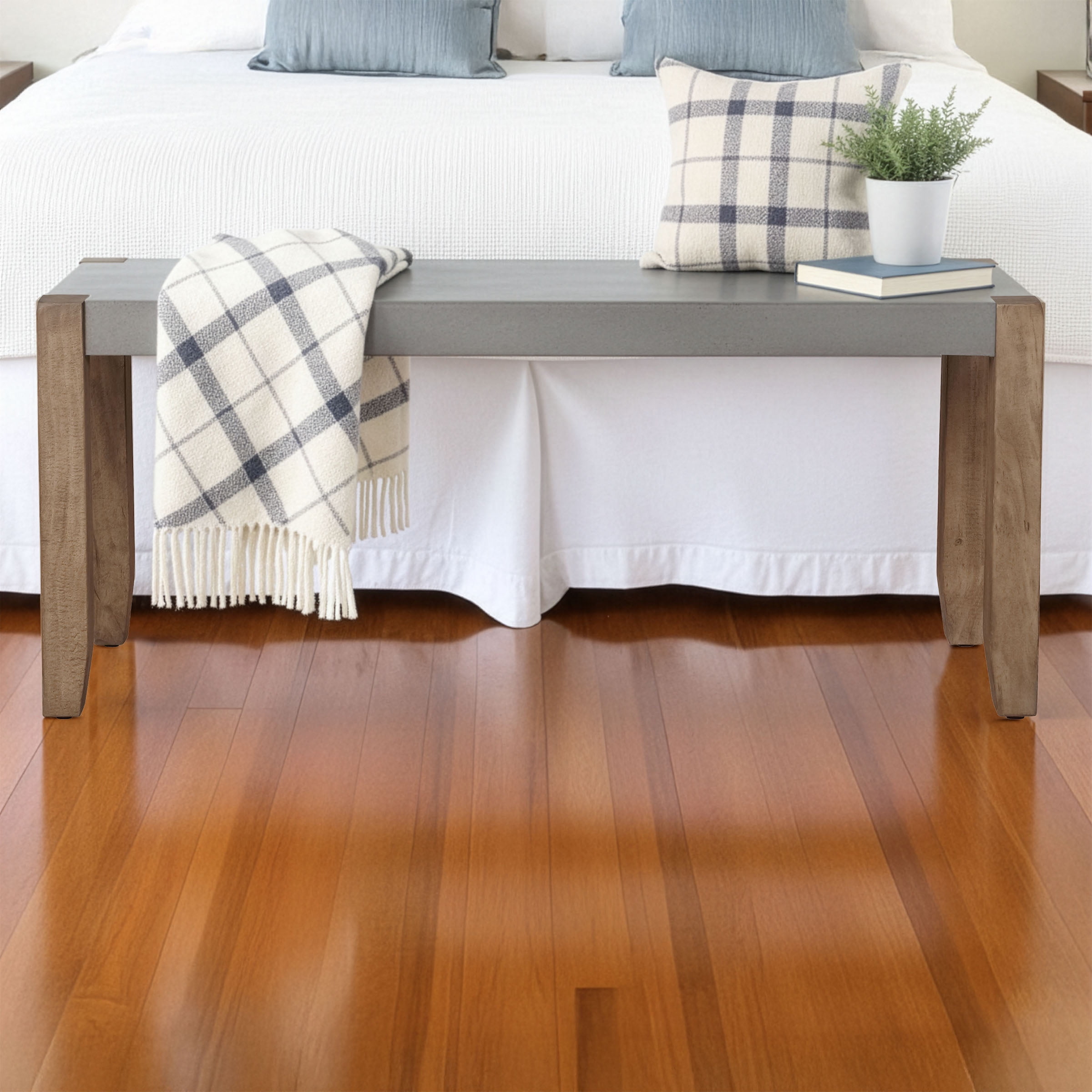 Alaterre Furniture Newport Bench with Faux Concrete Seat and Wood Legs - 40 Inch Entryway Bench with Rustic Industrial Design - Benches for Bedroom, Living Room, Dining Room, and Mudroom - Image 3