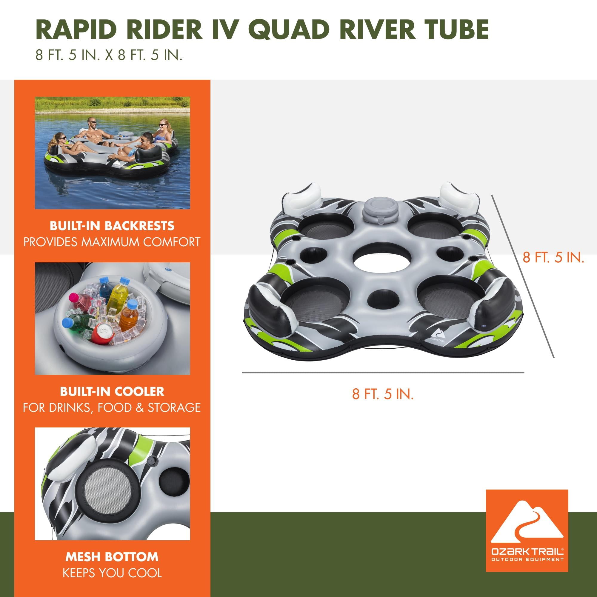 Ozark Trail 8' 5" Multicolor Rapid Rider Quad River Tube, Adult Unisex Float - Image 6