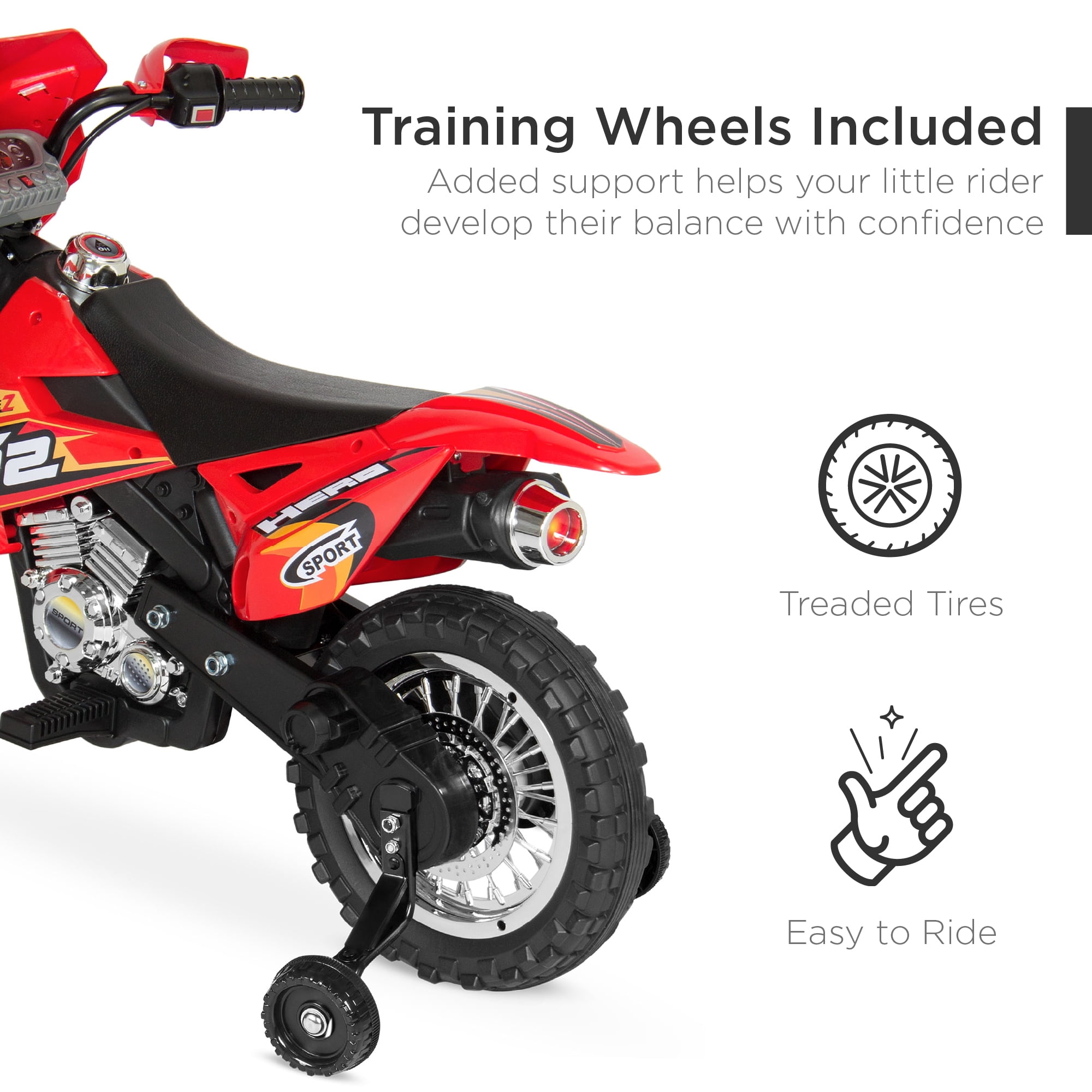 Best Choice Products 6V Kids Electric Battery Powered Ride On Motorcycle w/ Training Wheels, Lights, Music - Red - Image 4