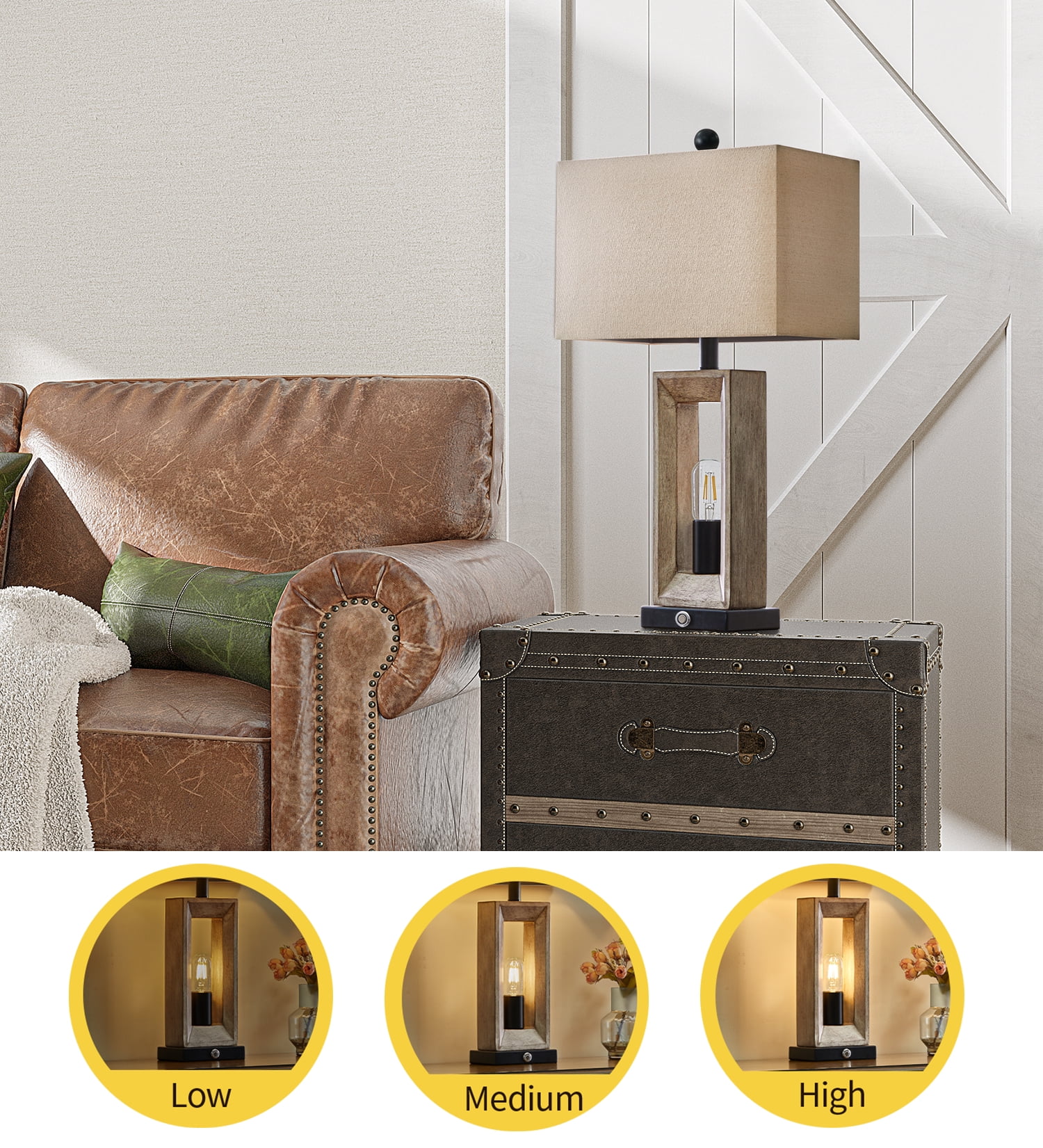 Yokila 3 Way Dimmable Touch Table Lamp Set of 2 with USB Ports for Living Room Bedroom 25" Retro Resin Bedside Nightstands Lamps(4 Bulbs Included) - Image 3