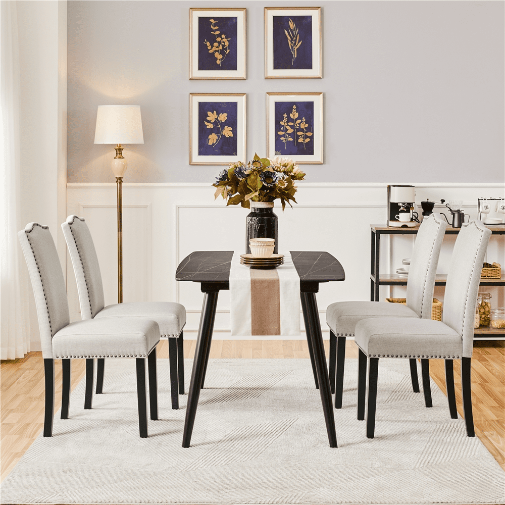 Alden Design Modern Fabric Upholstered Dining Chairs for Kitchen, Beige - Image 7