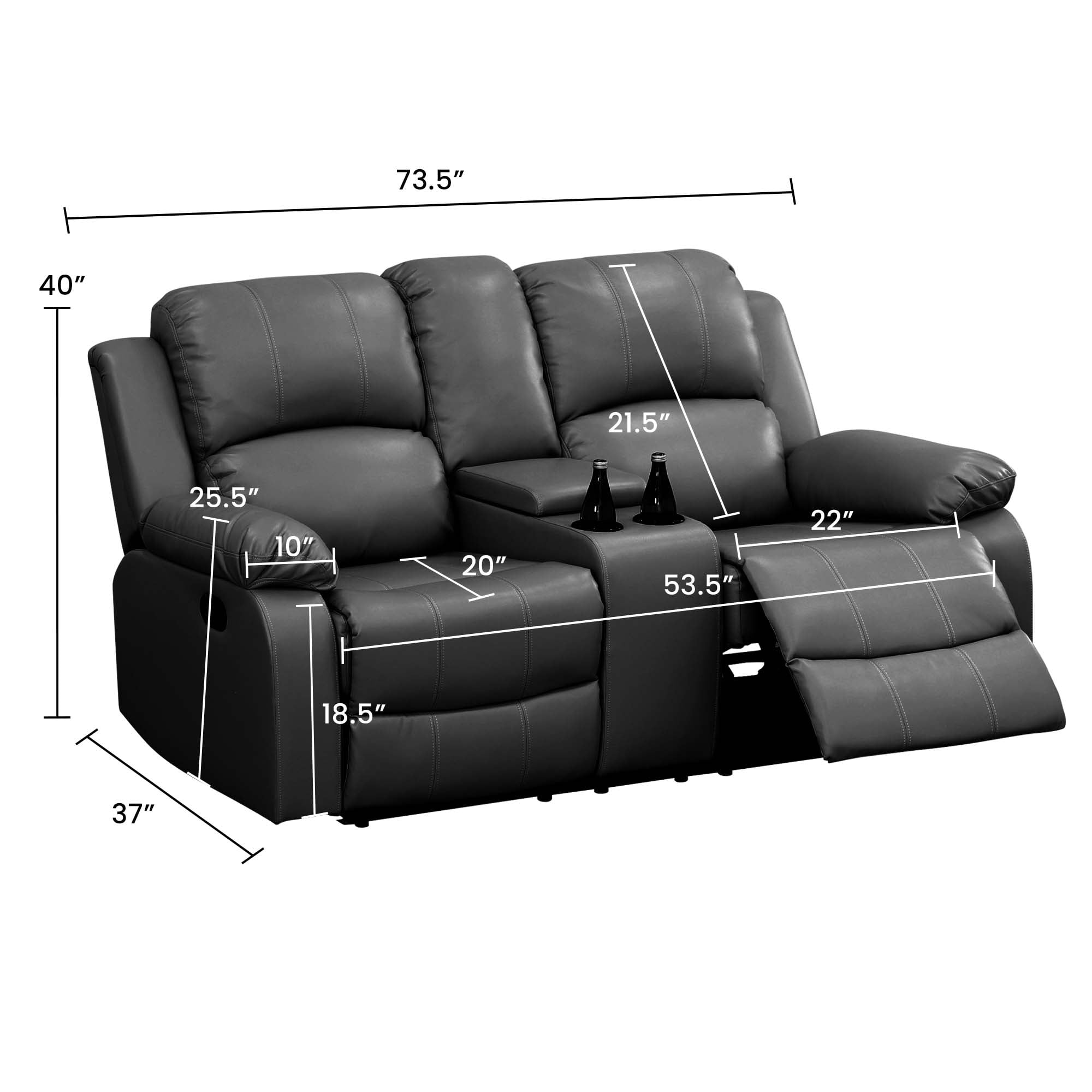 Aukfa Double Manual Recliner Chair, Overstuffed Loveseat with Cupholder for Living Room, Black - Image 5