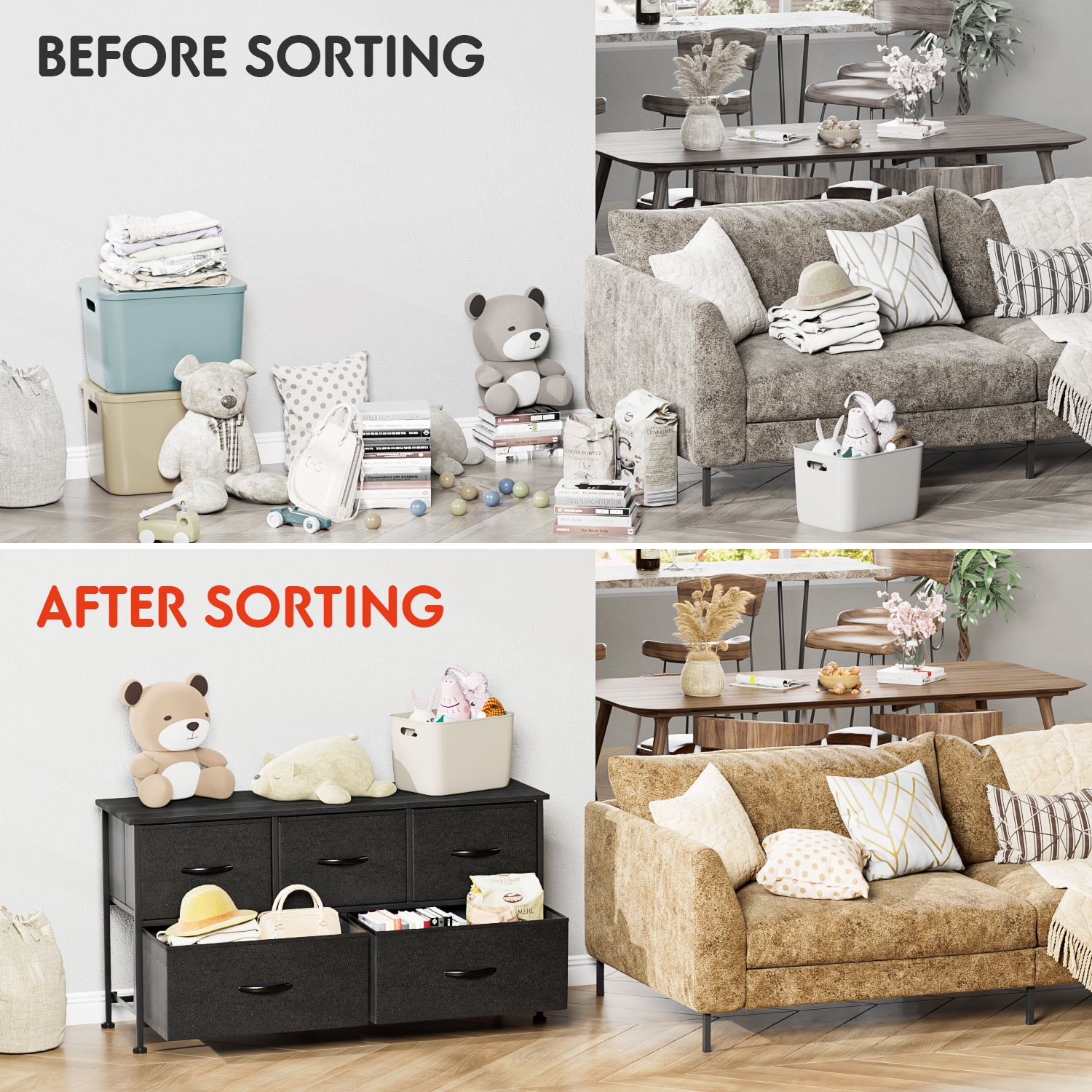 Vineego Dresser for Bedroom with 5 Drawers, Wide Chest of Drawers, Fabric Dresser,Black - Image 3